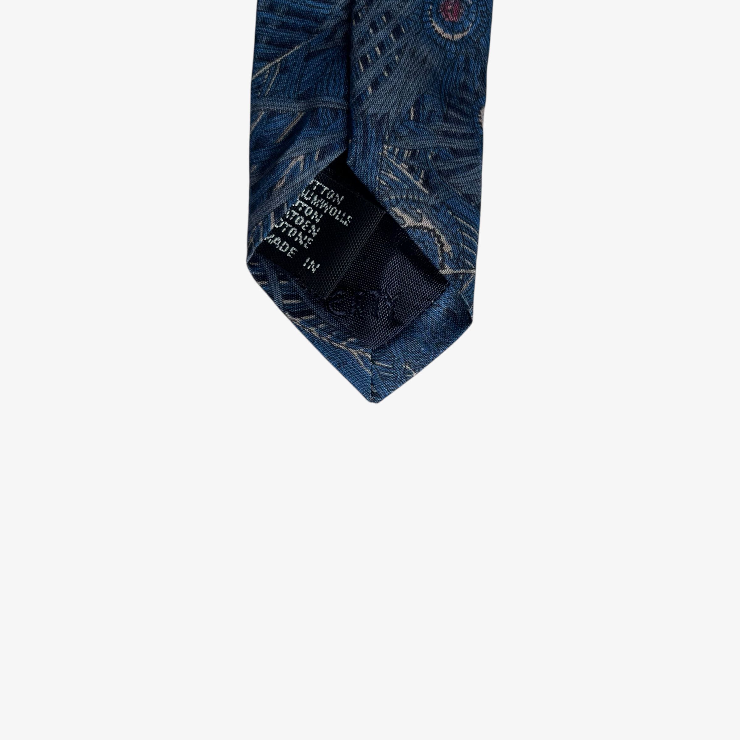 Liberty Vintage 90s Liberty Peacock Feather Print Blue Cotton Tie Size ONE SIZE - 4 Thumbnail