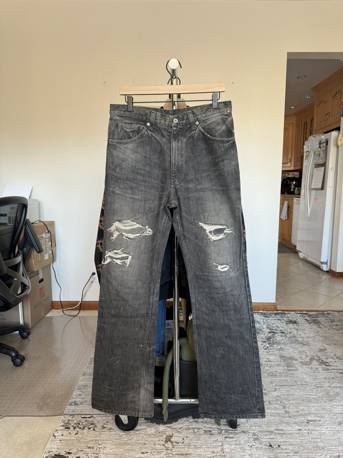 Pre-owned Backlash X Isamu Katayama Backlash Cow Leather Repair Denim Jeans In Blue