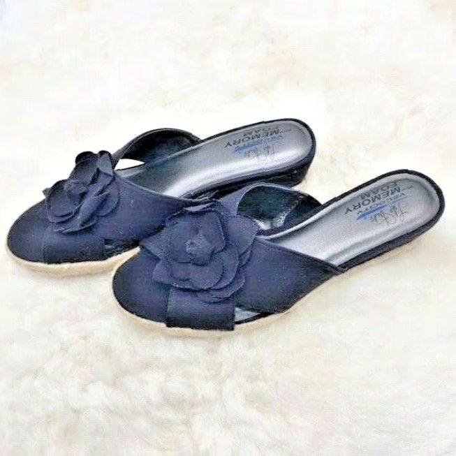 Vintage VINTAGE LifeStride Omega Womens Sandal Wedge Slide, 5.5M, Black - Floral Detail, Memory Foam Insole, Med Heel (2.25") & Platform (0.75"), NEW 0 Size US 5.5 / IT 35.5 - 2 Thumbnail