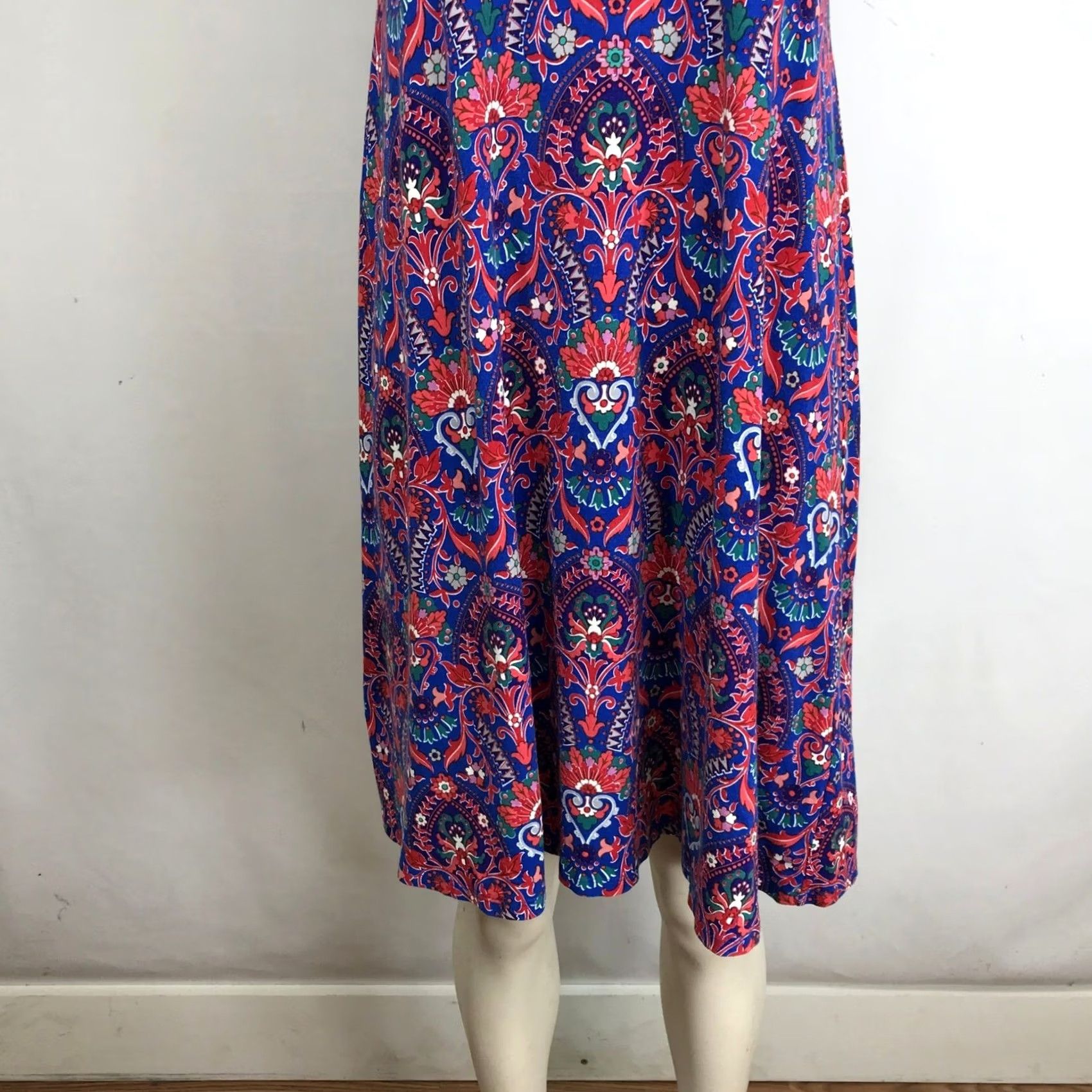 Loft LOFT Dress Sleeveless A-line Floral Print Round Neck Midi XS S Blue Red Womens Size S / US 4 / IT 40 - 3 Thumbnail
