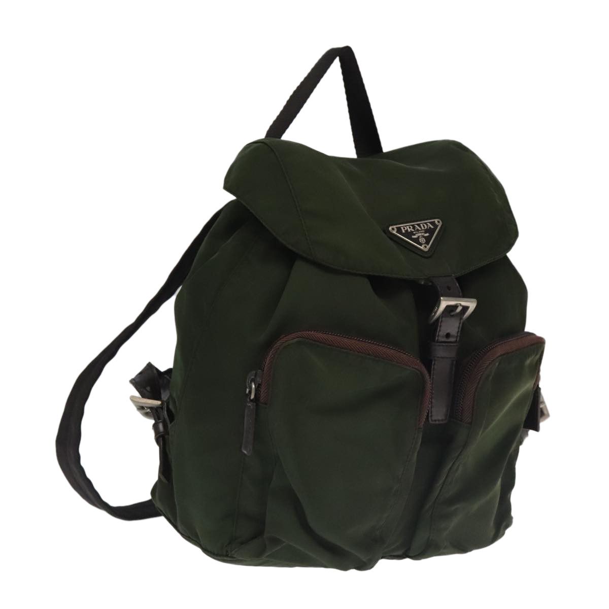 Re-Nylon Khaki Synthetic Backpack Bag (Pre-Owned)