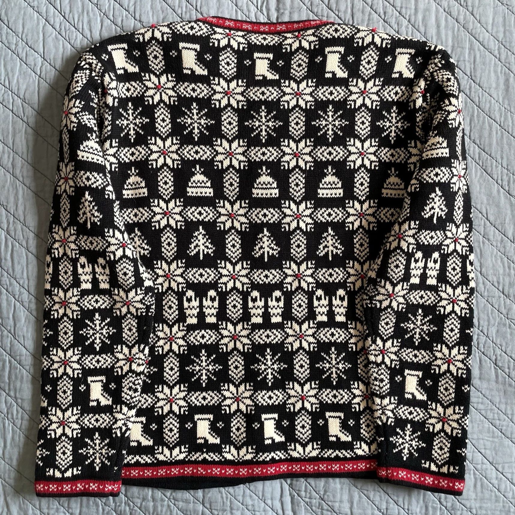 Talbots VTG Talbots Nordic Fair Isle Snowflake Button Up Sweater Cardigan S Black Cotton Size S / US 4 / IT 40 - 6 Thumbnail