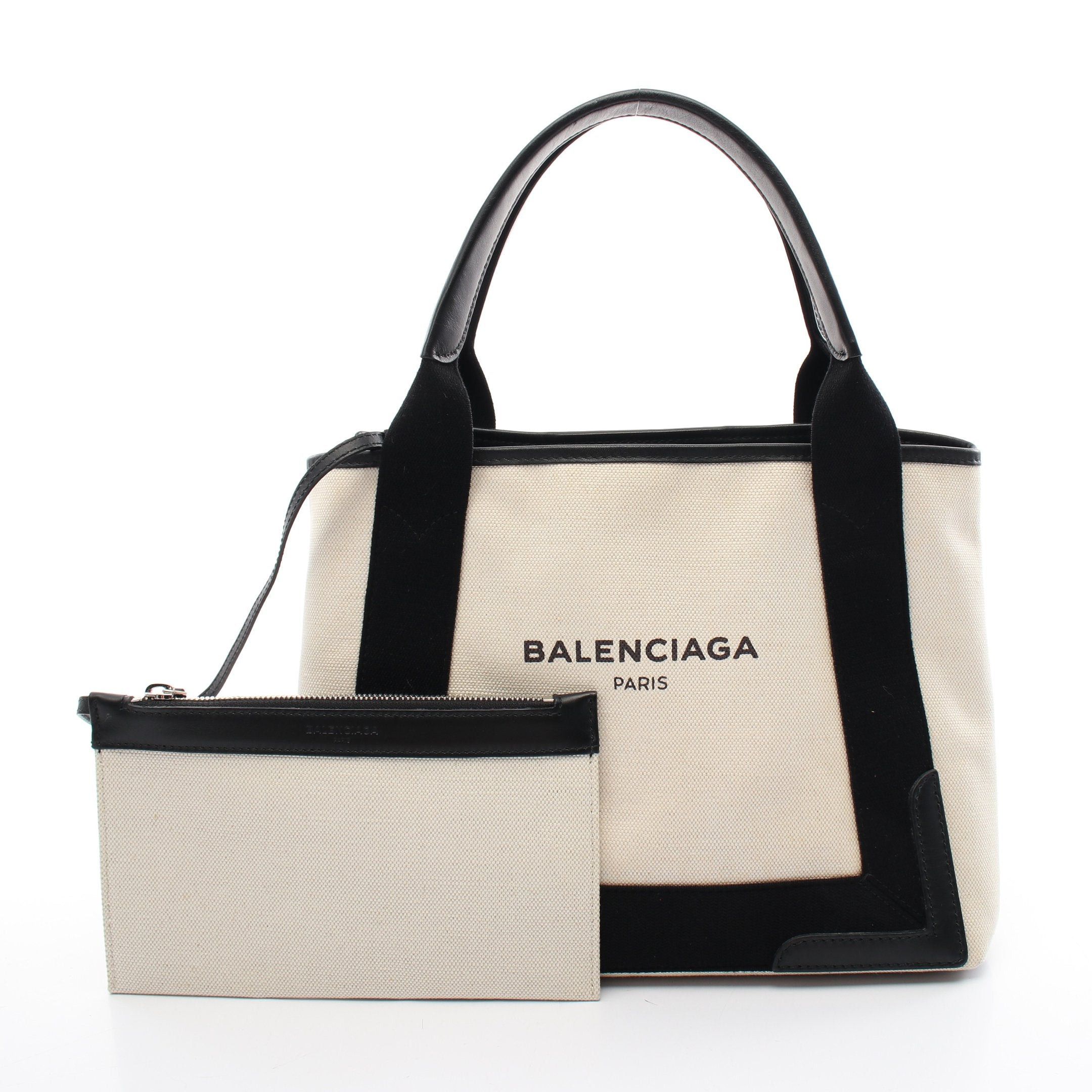 Balenciaga Balenciaga Navy Cabas S Hippopotamus Handbag Tote Bag Canvas Leather Ivory Black Size ONE SIZE - 1 Thumbnail