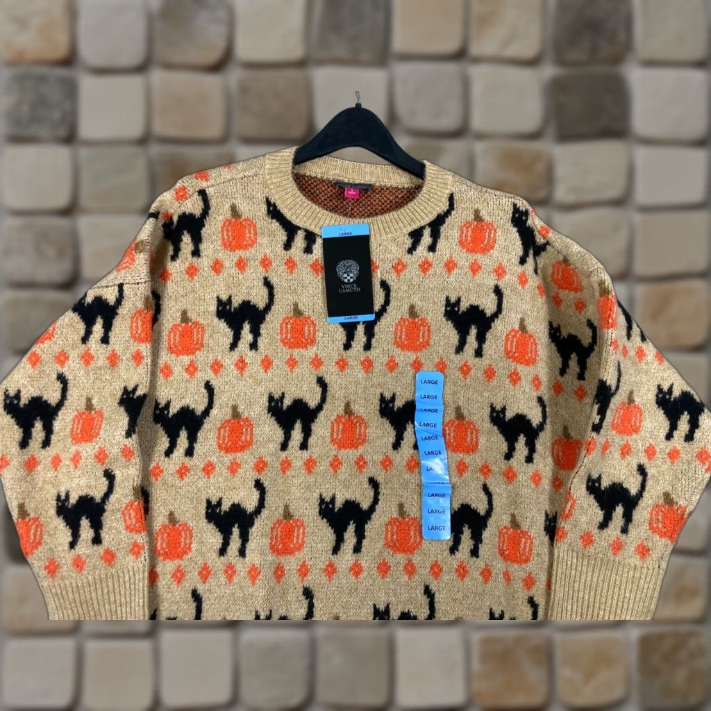 Vince Camuto Vince Camuto Pullover Halloween Sweater Womens Large Tan Knit Crew Neck NWT Size L / US 10 / IT 46 - 1 Thumbnail
