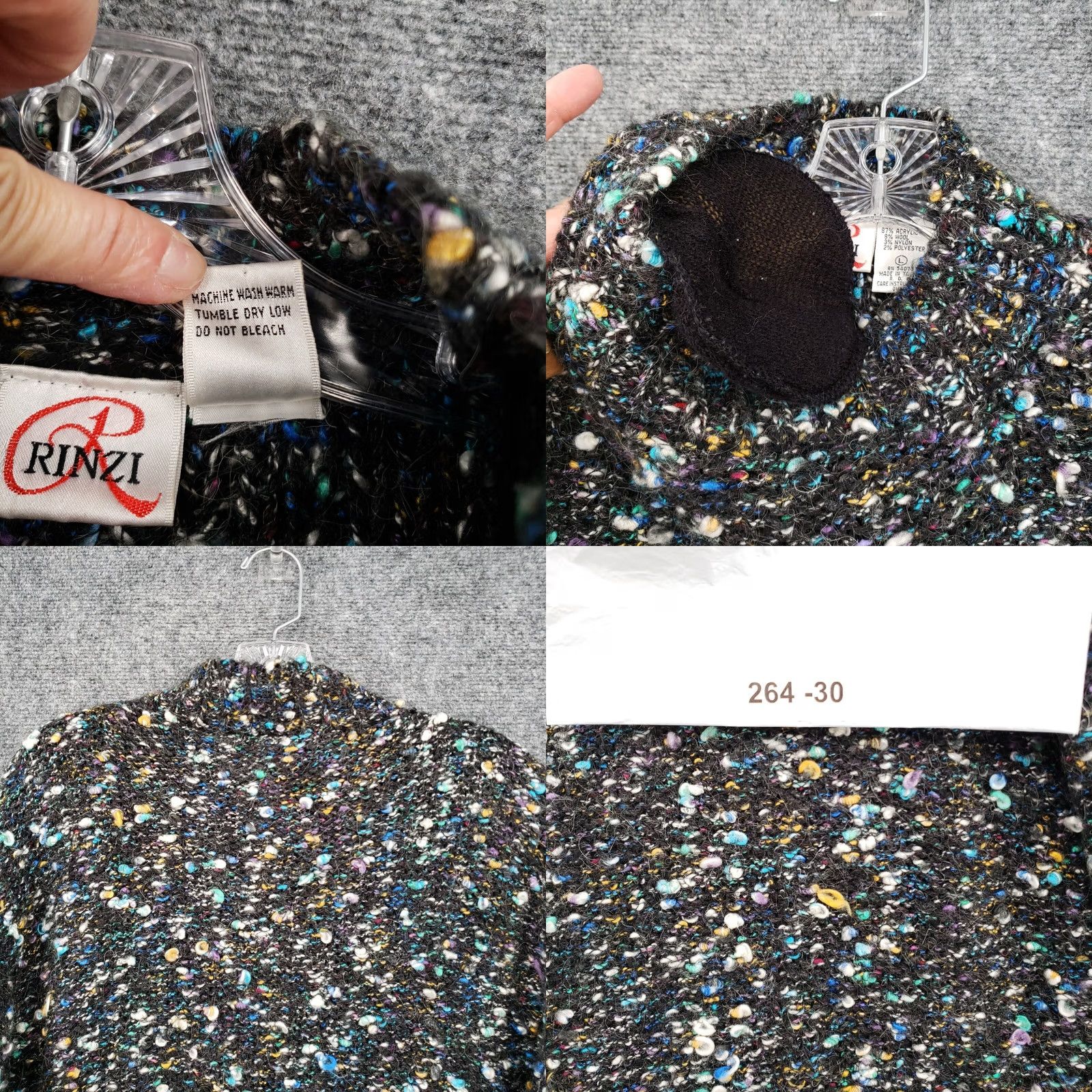 Vintage Rinzi Sweater Womens L Large Gray Long Sleeve Mock Neck Wool Confetti Pullover Size L / US 10 / IT 46 - 8 Thumbnail