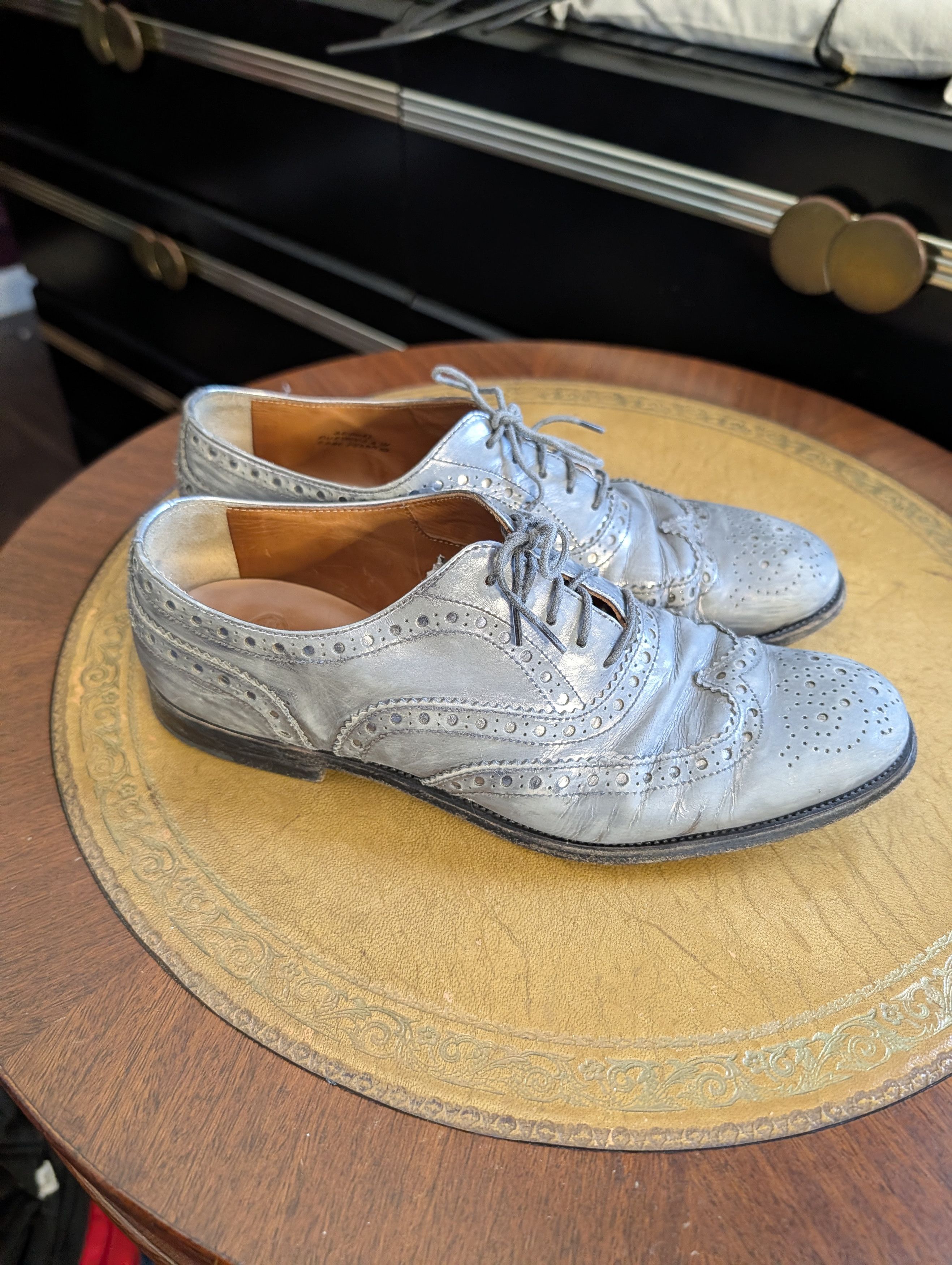 Church's $1,400 Burwood silver leather wingtip brogues Italy 37 Size US 6.5 / IT 36.5 - 2 Thumbnail