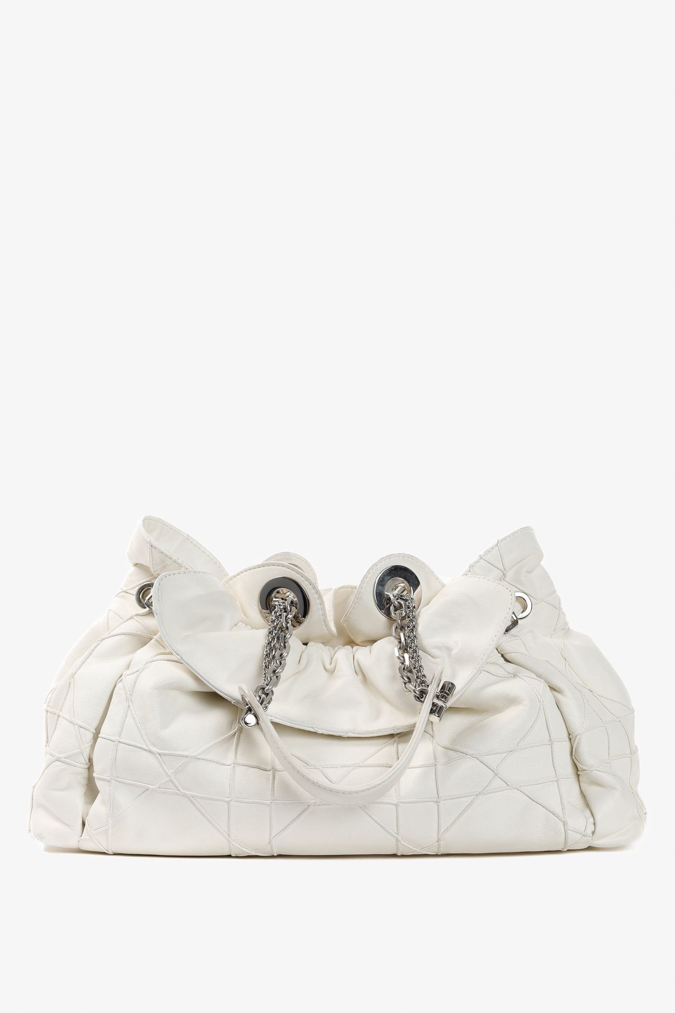 Dior Christian Dior Le Trente White Cannage Leather Ruffle Tote Size ONE SIZE - 4 Thumbnail