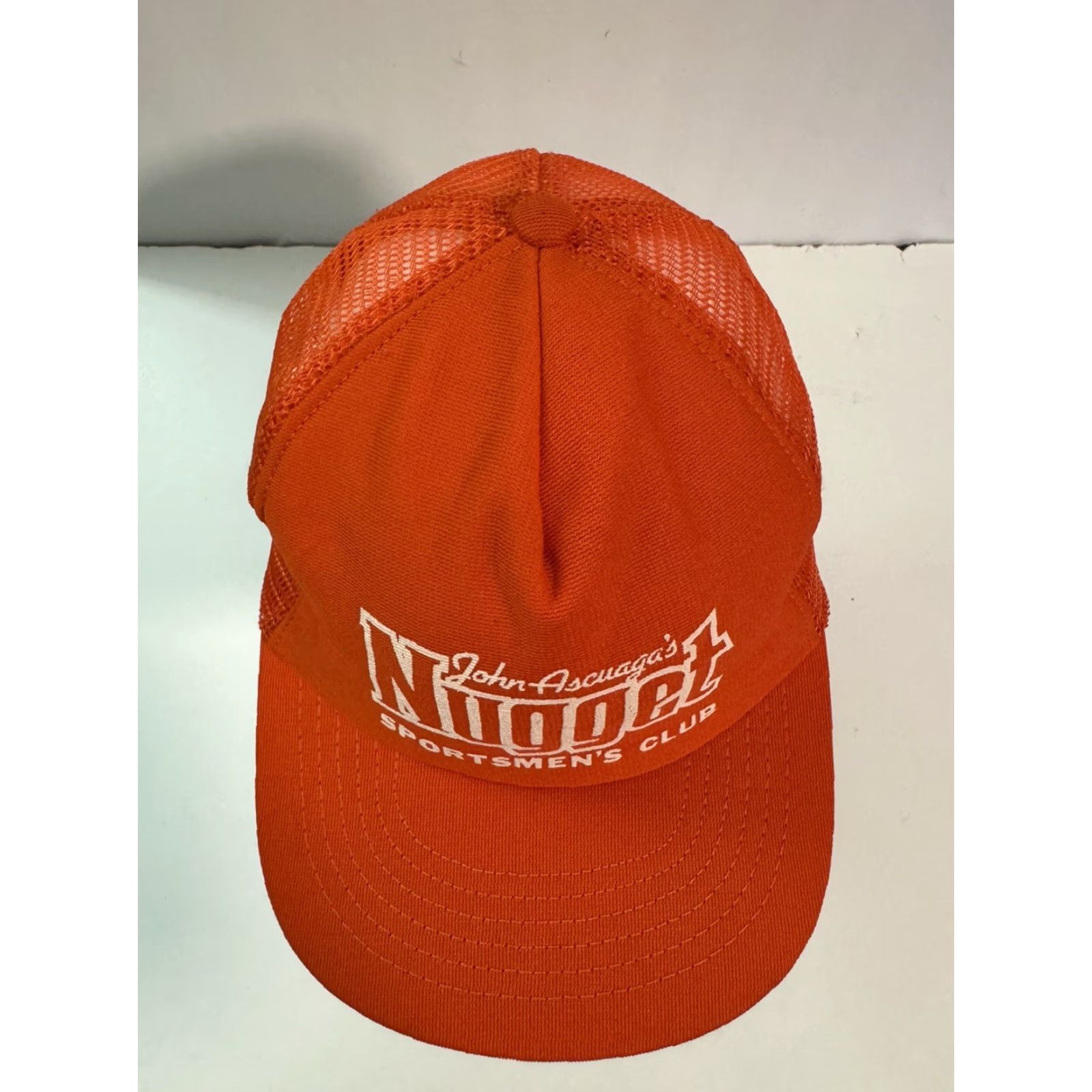 Vintage VINTAGE John Ascuaga's Nugget Sportsmens Club SnapBack Trucker Hat Made USA AdjustaBle Orange Mens 1980s 30th Anniversary New Old Stock Printed Logo Size ONE SIZE - 6 Thumbnail