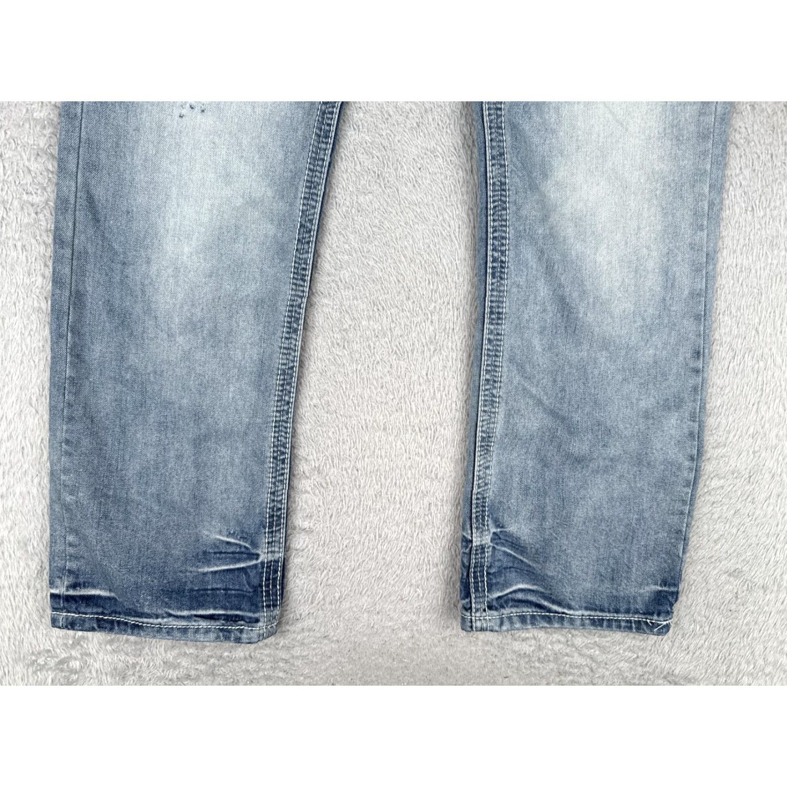 Denime CJ Black Jeans Mens 30x30 Light Blue Wash Bootcut Denim 5-Pocket Contrast Stitch Embroidered Back Pockets Stretch Size US 30 / EU 46 - 2 Thumbnail