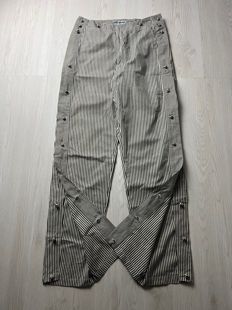 Issey Miyake × Japanese Brand × Pleats Please Issey Miyake RARE! Issey Miyake Side-Snap Striped Trousers Size 29" - 3 Thumbnail