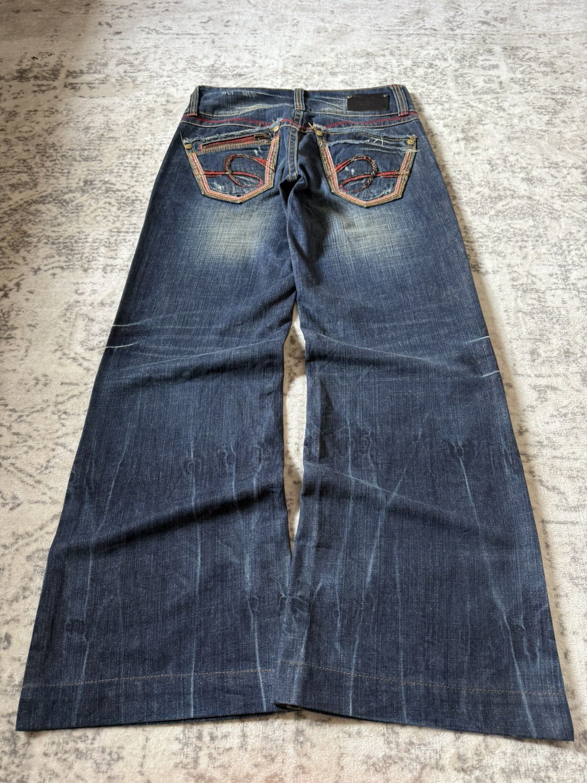 Le Grande Bleu (L.G.B.) Studio R.P Muddy Wash Wide Leg Flared Jeans Size US 28 / EU 44 - 2 Thumbnail