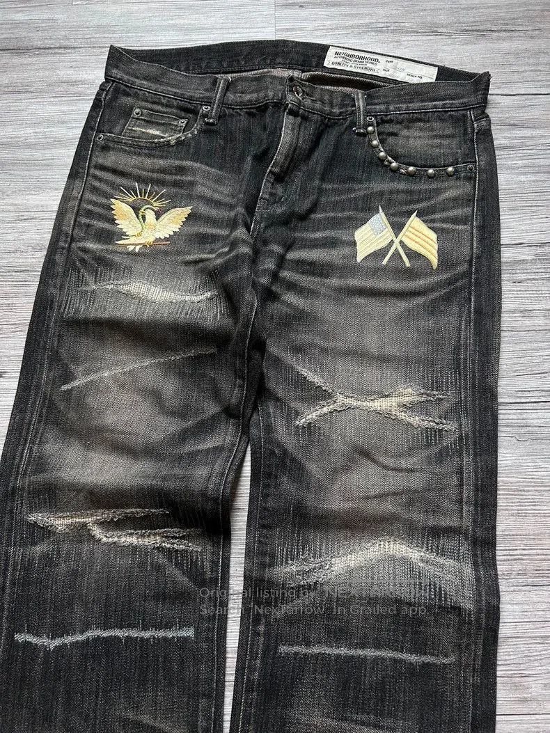 Neighborhood Neighborhood Hong Kong Limited Gold Bird Embroidery Jeans. Size US 33 - 3 Thumbnail