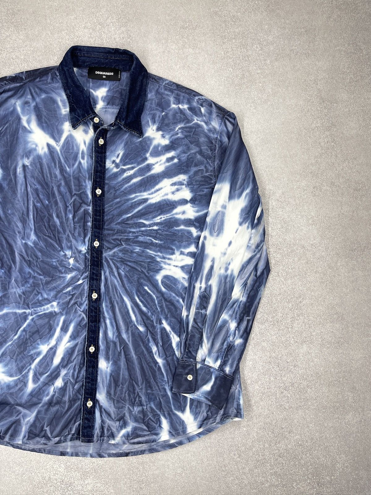 Dsquared2 DSQUARED2 Tie-Dye Asid Effect Cotton Denim Shirt Blue Size US XL / EU 56 / 4 - 3 Thumbnail