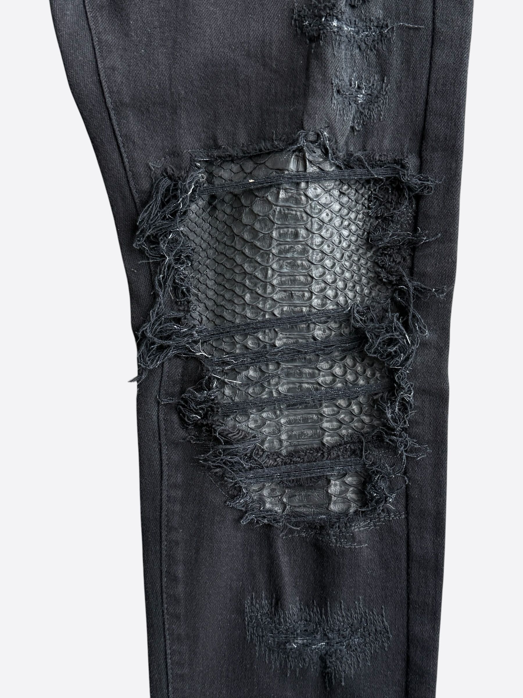 Amiri Amiri Black Snakeskin Patch MX1 Jeans Size US 34 / EU 50 - 3 Thumbnail