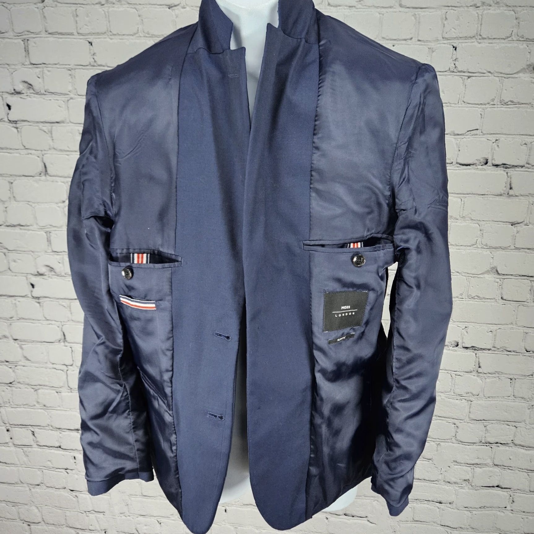 Doublet Moss London Navy Slim Fit V2 2 Button Double Vented Notch Blazer Sport Coat 36S Size 36R - 5 Thumbnail
