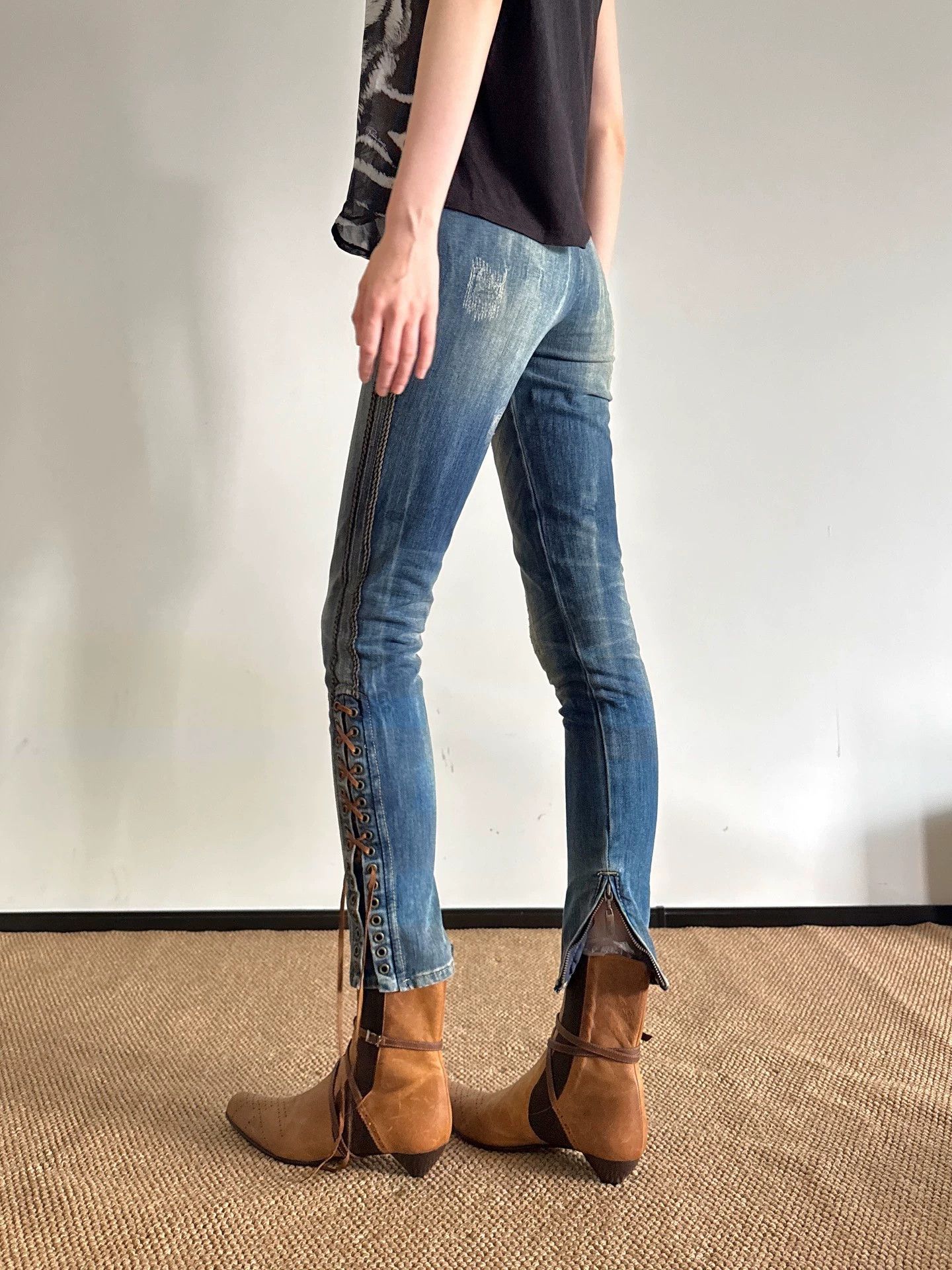 Just Cavalli Just Cavalli Panelled Leather Strap Jeans Size 25 Size 25" / US 0 / IT 36 - 8 Thumbnail