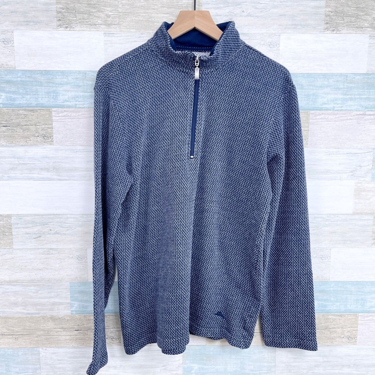 Tommy Bahama Tommy Bahama 1/4 Zip Mock Neck Terry Sweater Blue Mens M Size US M / EU 48-50 / 2 - 1 Thumbnail