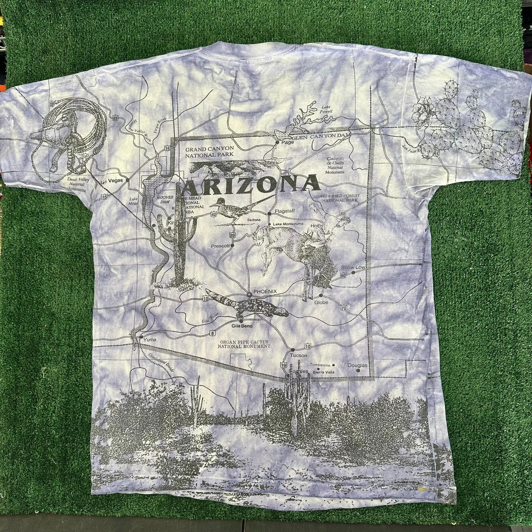 Fruit Of The Loom Vintage 90s Arizona Map T-Shirt AOP Western Cowboy Tee Size US XL / EU 56 / 4 - 5 Thumbnail