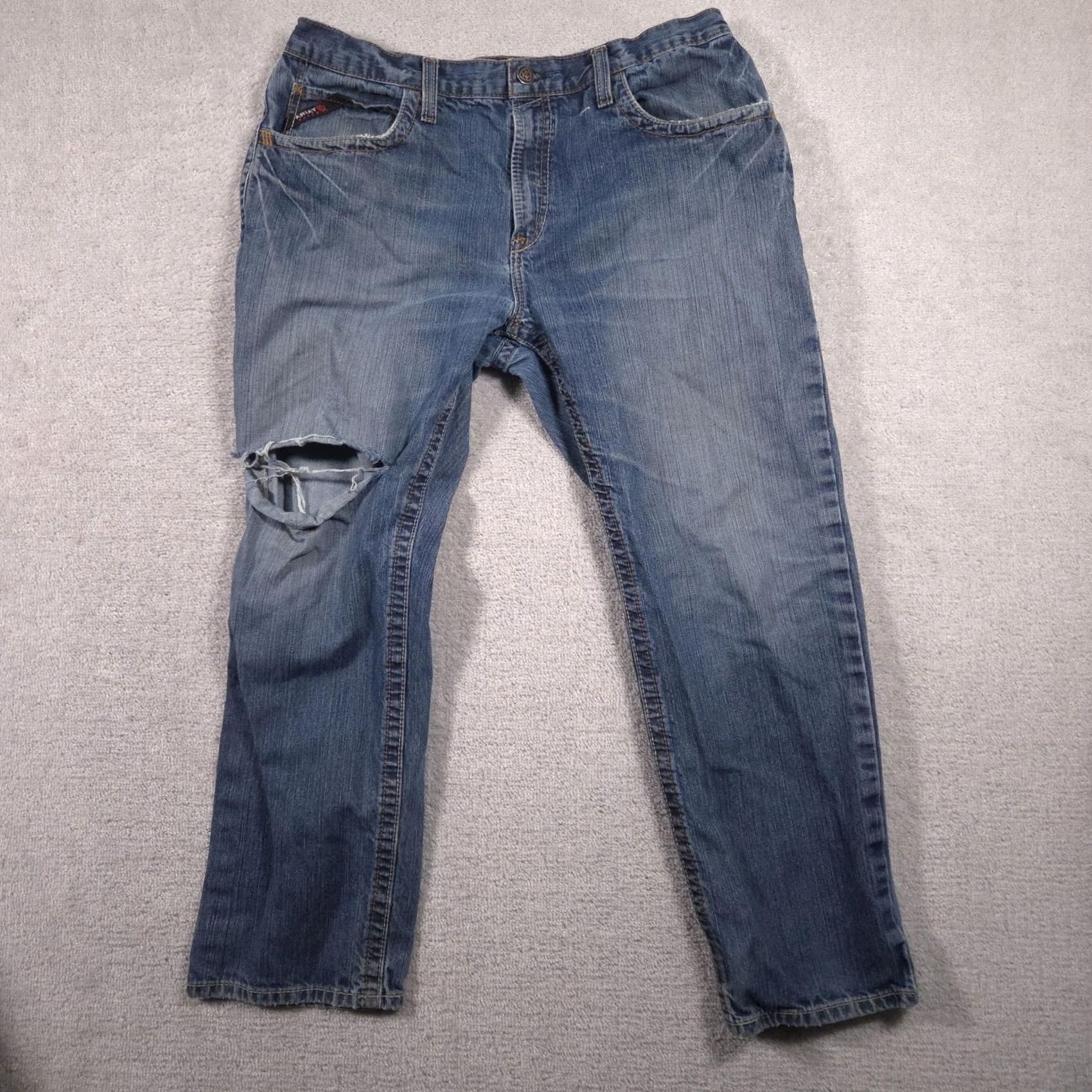 Ariat Ariat FR M3 Jeans Mens 38x30 Blue Relaxed Straight Denim Ripped Knee Workwear Jeans Size US 38 / EU 54 - 2 Thumbnail