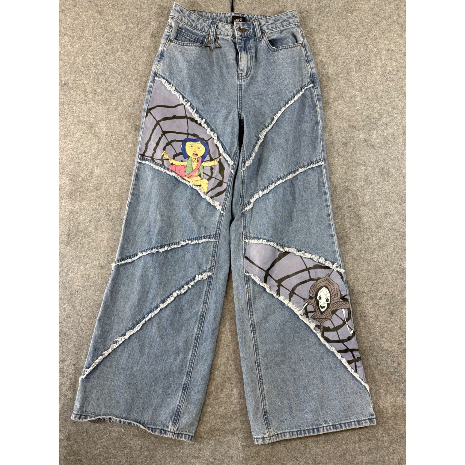 Hot Topic Hot Topic Coraline Jeans Womens 1 (26 x 32) Blue Denim Wide Leg Patchwork Charm Size 25" / US 0 / IT 36 - 3 Thumbnail