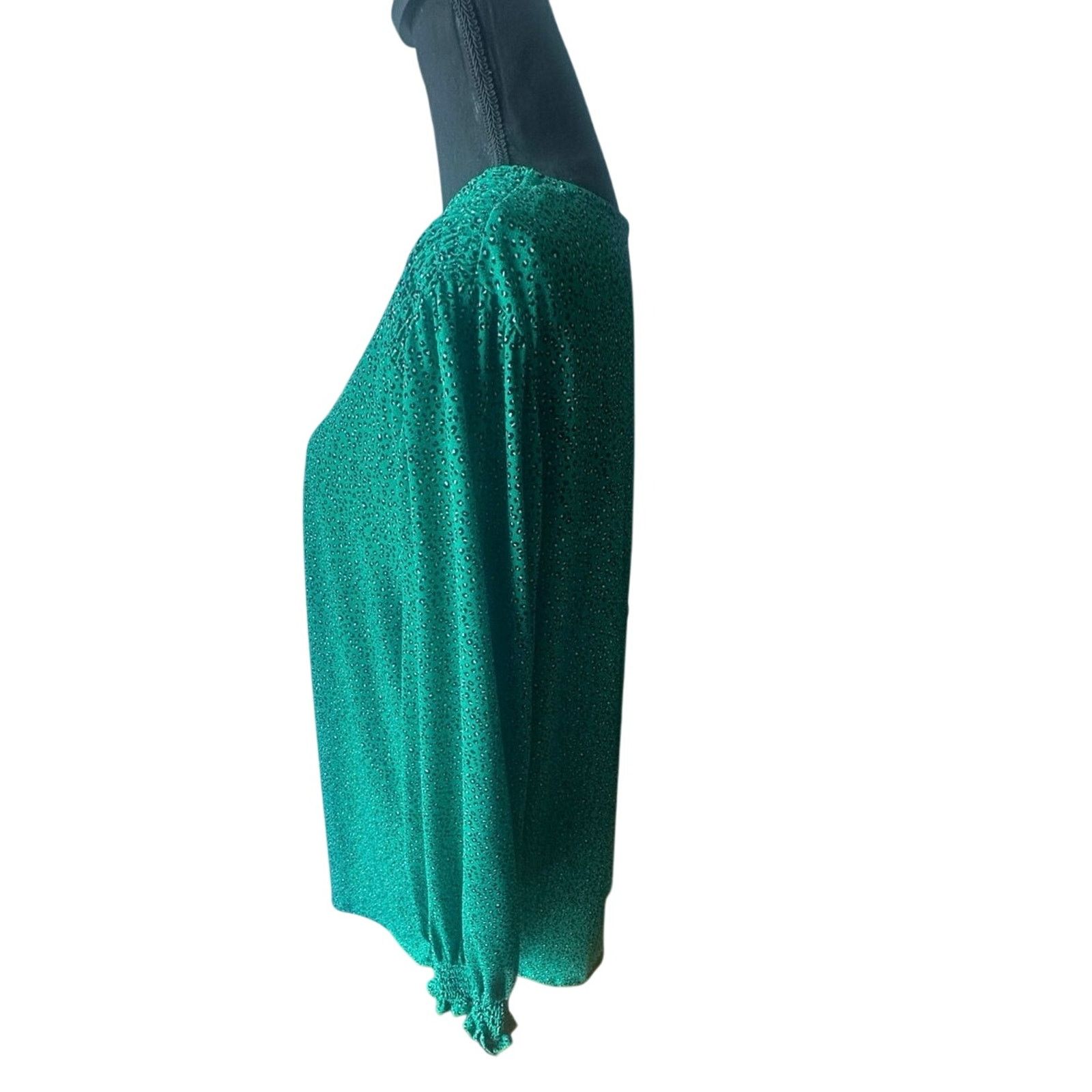 Adrianna Papell Adrianna Papell Green V-Neck Blouse – Long Sleeve Size XXL / US 16-18 / IT 52-54 - 6 Thumbnail