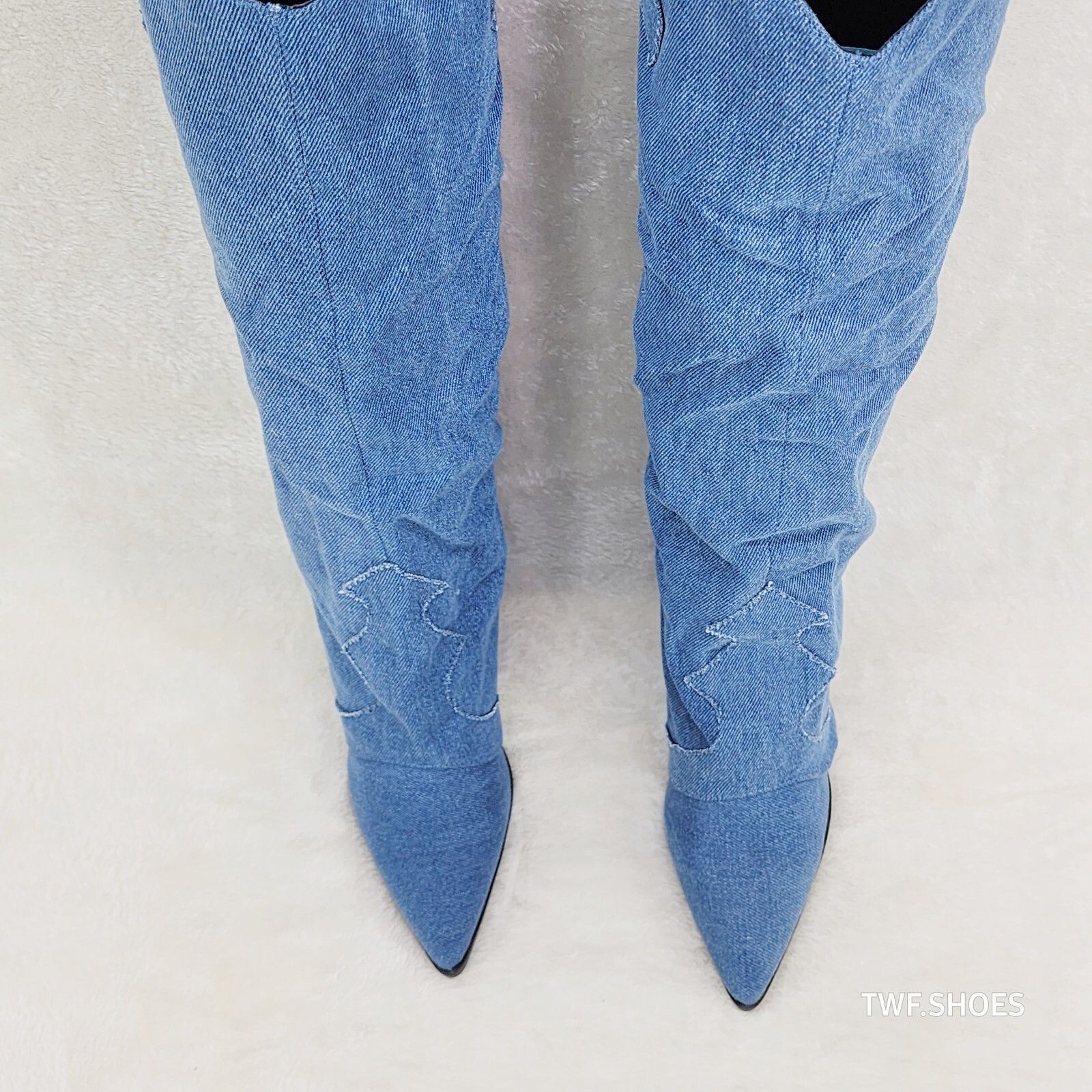 Other Rough Cut Denim Skirted Fold Over Country Western Knee High Size US 7 / IT 37 - 5 Thumbnail