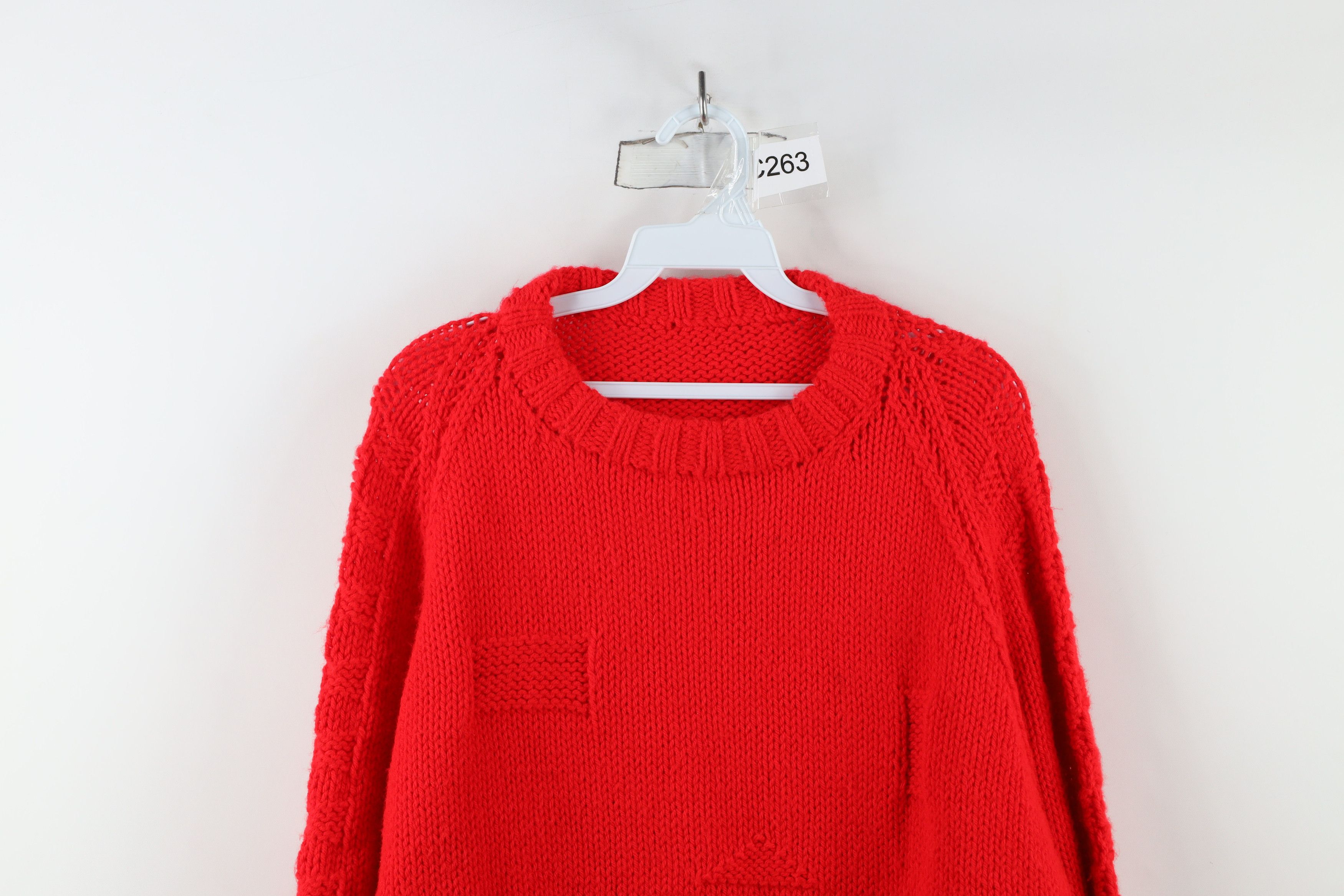 Vintage Vintage 70s Streetwear Chunky Knit Geometric Sweater Red Size XXL / US 16-18 / IT 52-54 - 2 Thumbnail