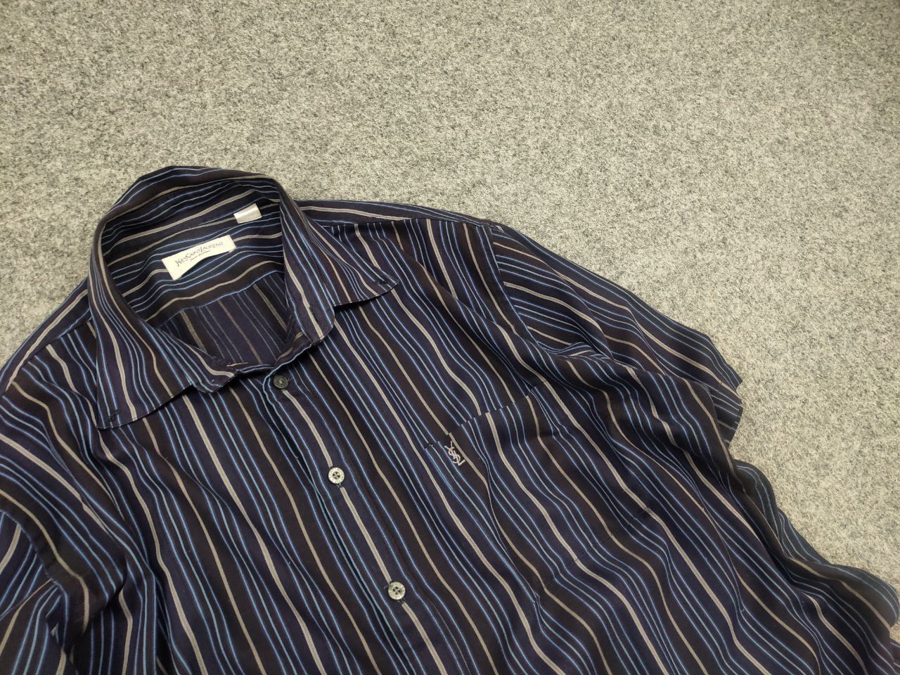 Yves Saint Laurent Yves Saint Laurent Vintage Striped Blue shirt short sleeves Size US XL / EU 56 / 4 - 4 Thumbnail