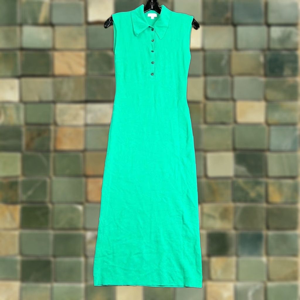 VINTAGE A.L.C. Taylor Knit Dress Shirt Dress Women XS Green Midi Sleeveless  Knit Cotton Blend 90s Theme Womens - coffeafoods.com