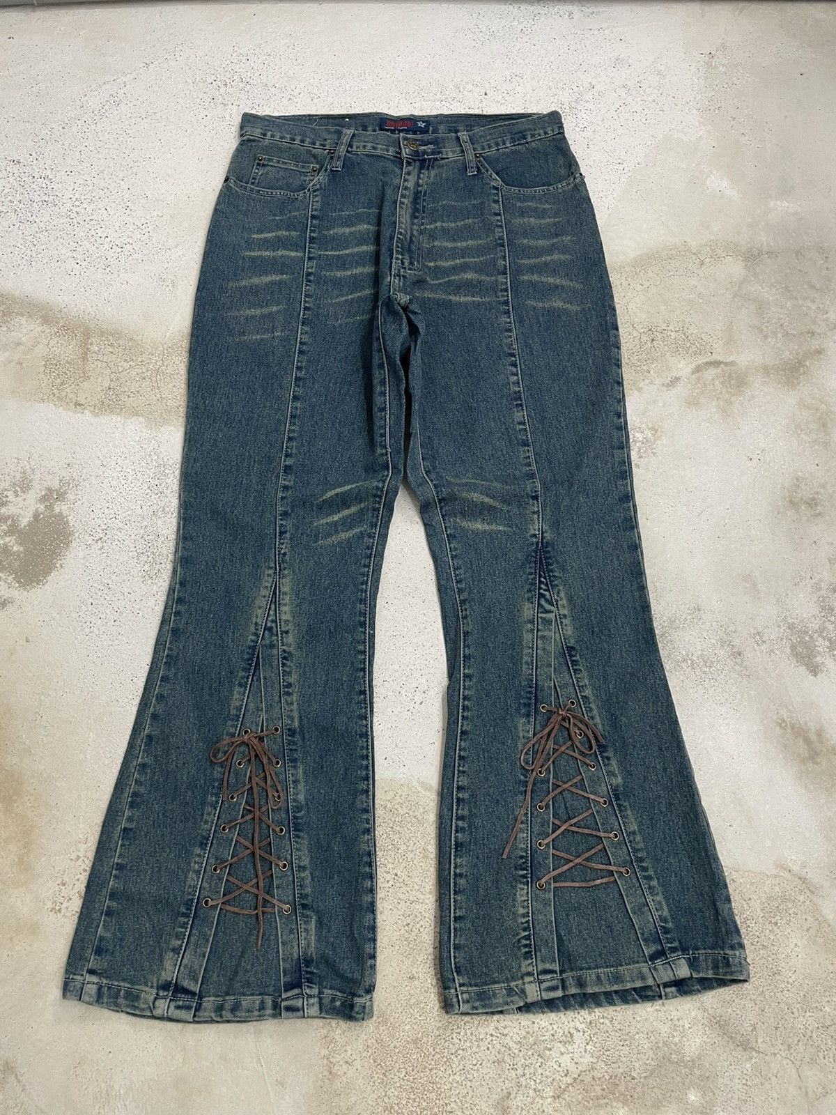 Japanese Brand Heyboo Tornado Mart Style Laces Flare Bow Denim Size US 32 / EU 48 - 3 Thumbnail