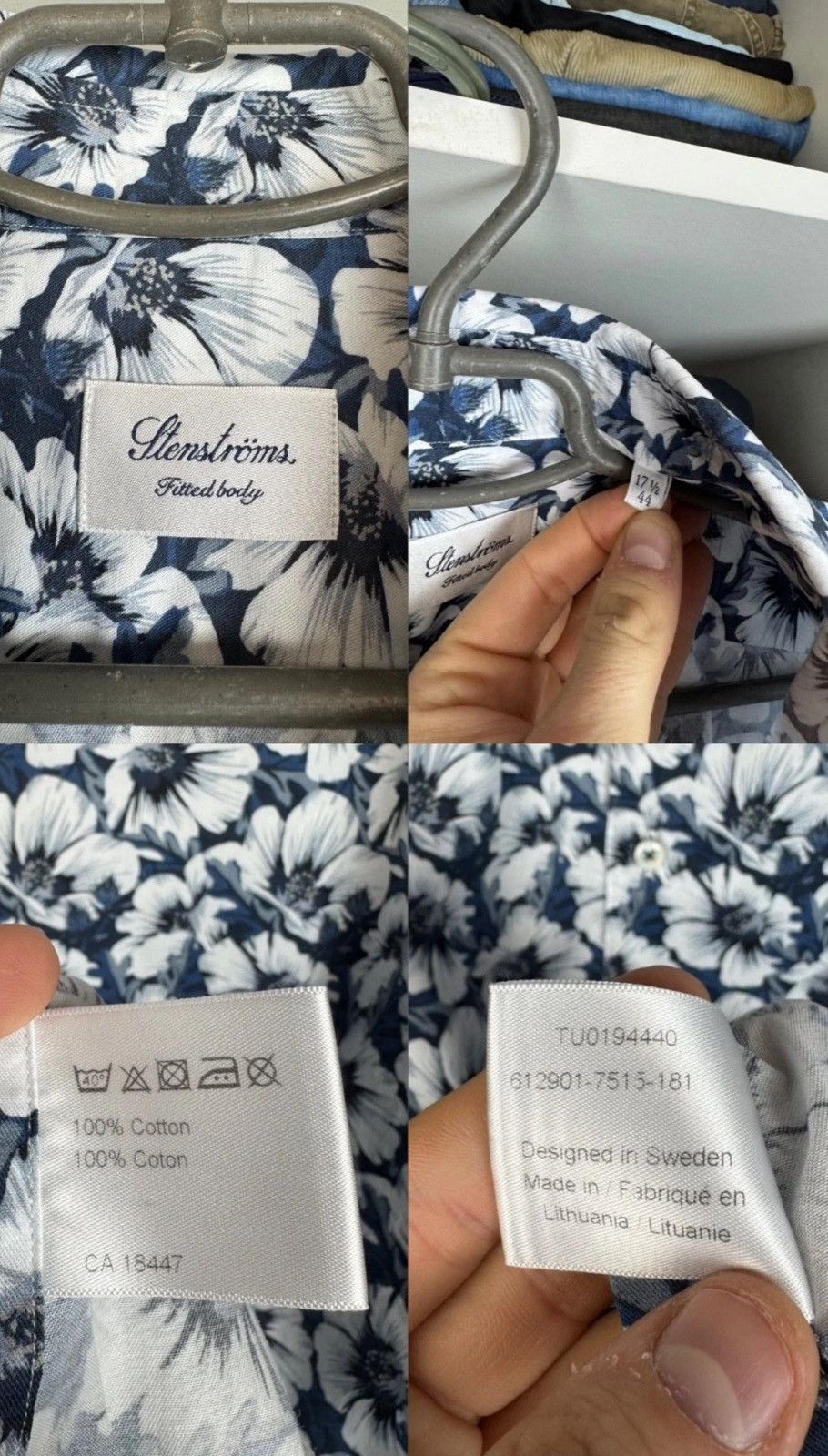 Strenstroms Stenströms Fitted Body Floral Print LS Shirt Size 17.5/44 Size US XL / EU 56 / 4 - 6 Thumbnail