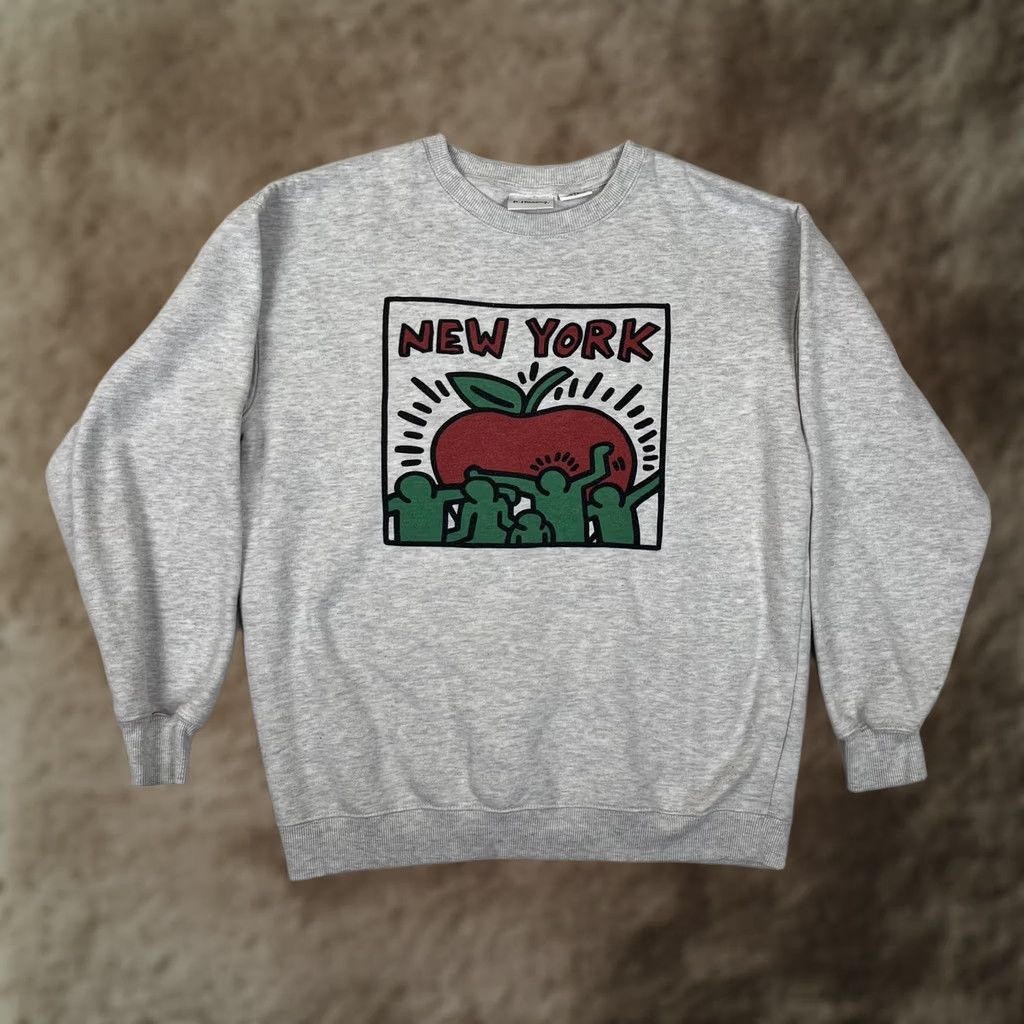 Apple K. Haring Sweatshirt Mens Small Gray New York Apple Graphic Fleece Crewneck Size US S / EU 44-46 / 1 - 1 Thumbnail