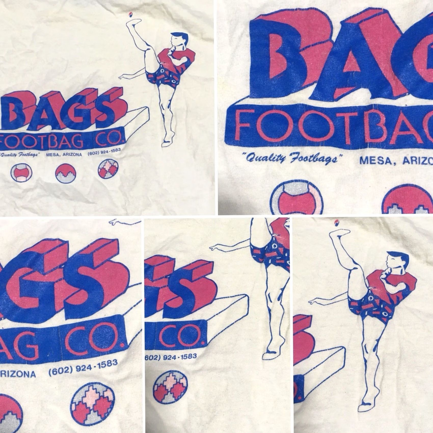 Hanes VINTAGE Hanes FOOTBAG CO Quality Footbags T-Shirt L USA 80s 90s Mens White Graphic Tee Short Sleeve 100% Cotton Size US L / EU 52-54 / 3 - 6 Thumbnail