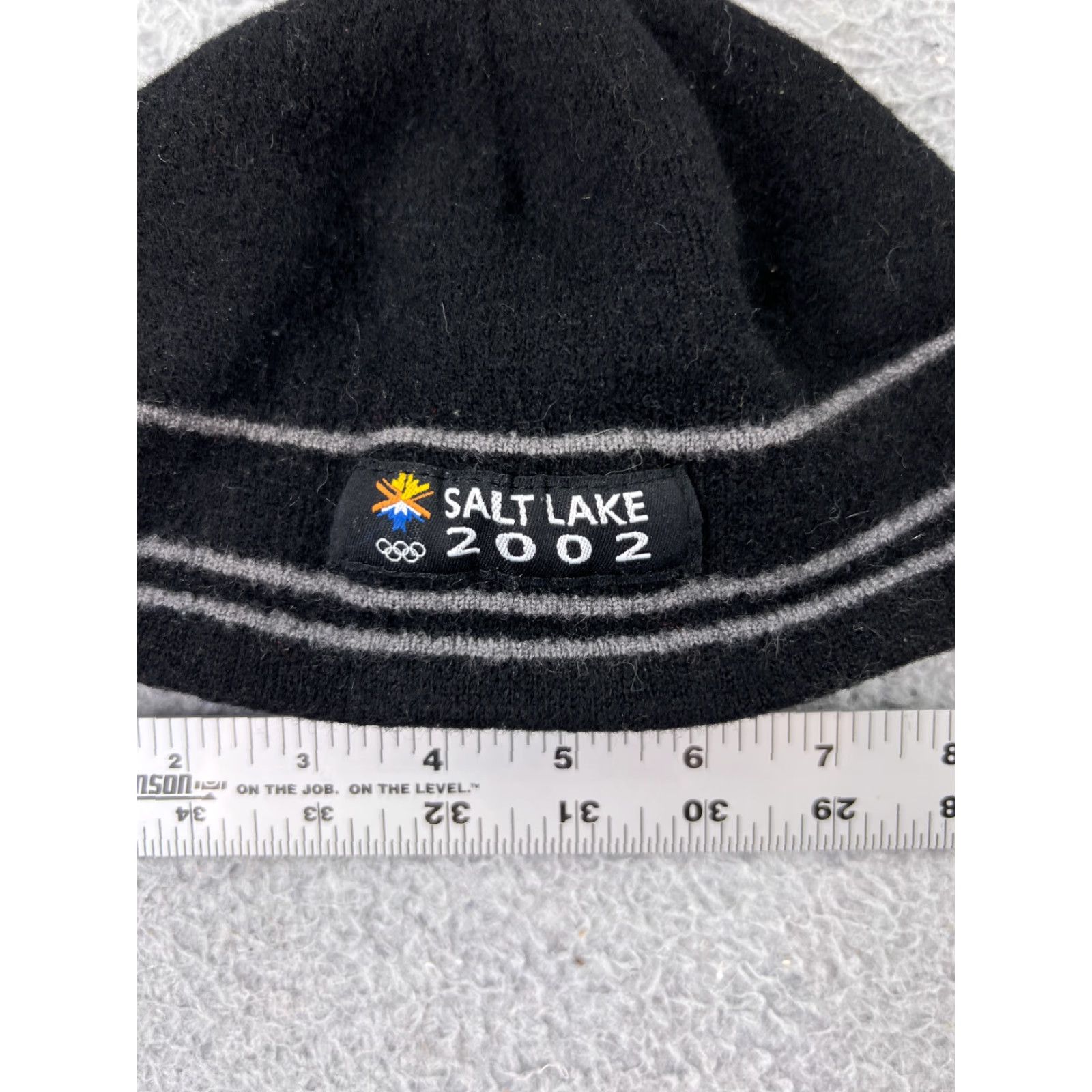 Vintage Salt Lake Olympics Beanie Adult XS Black Gray Knit Acrylic 100% Wool Toque Mens Size ONE SIZE - 2 Thumbnail