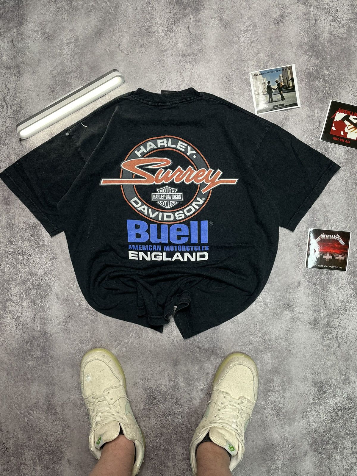Harley Davidson 90s Harley-Davidson Flame Single Stitch Faded Boxy Tee L Size US L / EU 52-54 / 3 - 9 Thumbnail