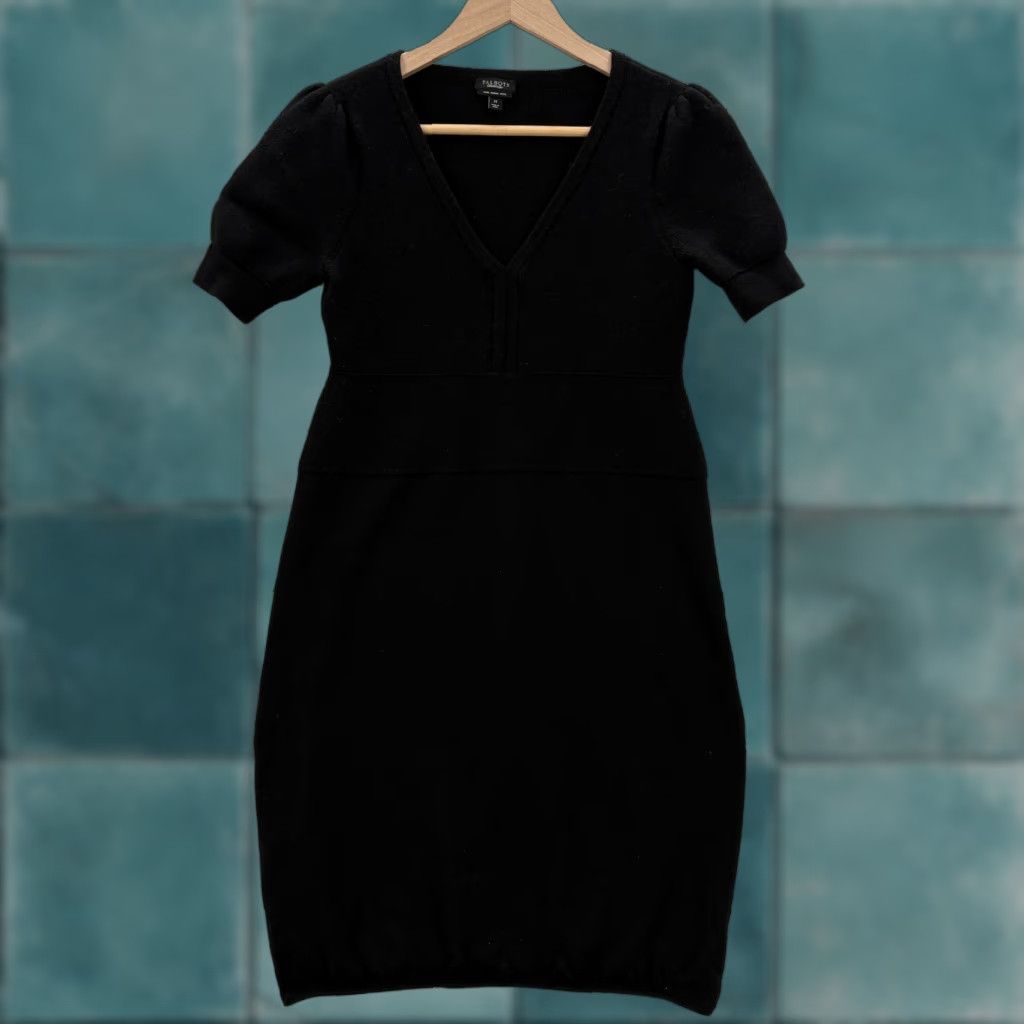 Talbots Talbots Sweater Dress Womens Medium Black Merino Wool Puff Sleeve Knee Length V-Neck Pullover Dress for Casual Workwear Size M / US 6-8 / IT 42-44 - 1 Thumbnail