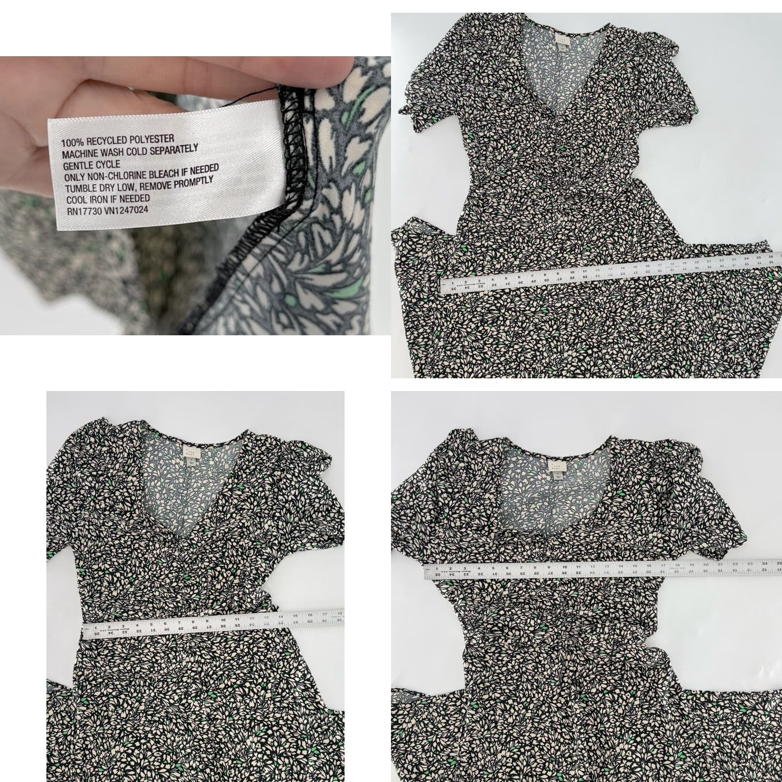 Vintage A New Day Crepe Short Sleeves Midi Dress Green Floral Hi Low Dress Sz S Boho Dress Size 28" / US 6 / IT 42 - 8 Thumbnail