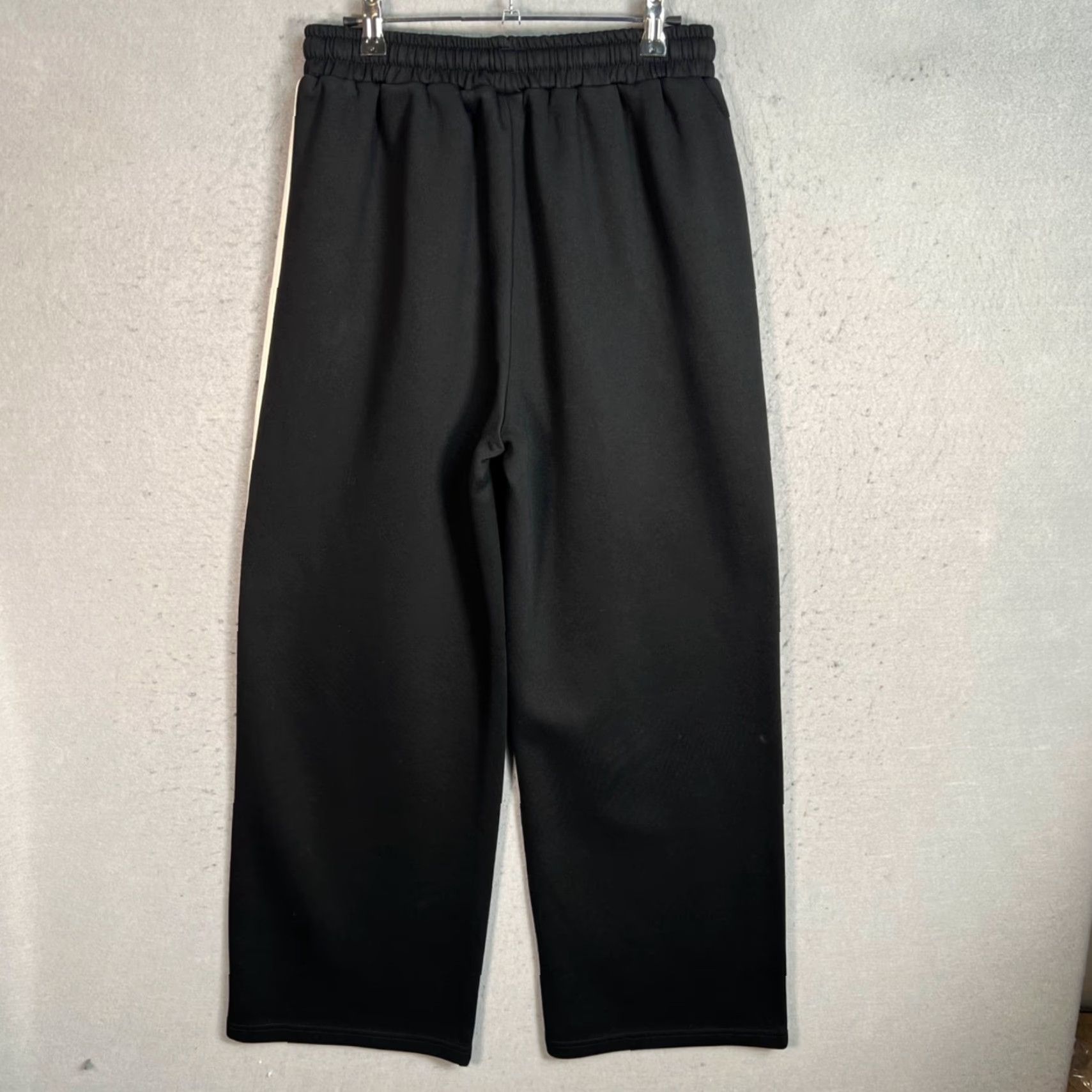 Vintage Commense Large Black & White Wide-Leg Pants Elastic Waist Contrast Stripe Size 36" / US 14 / IT 50 - 2 Thumbnail