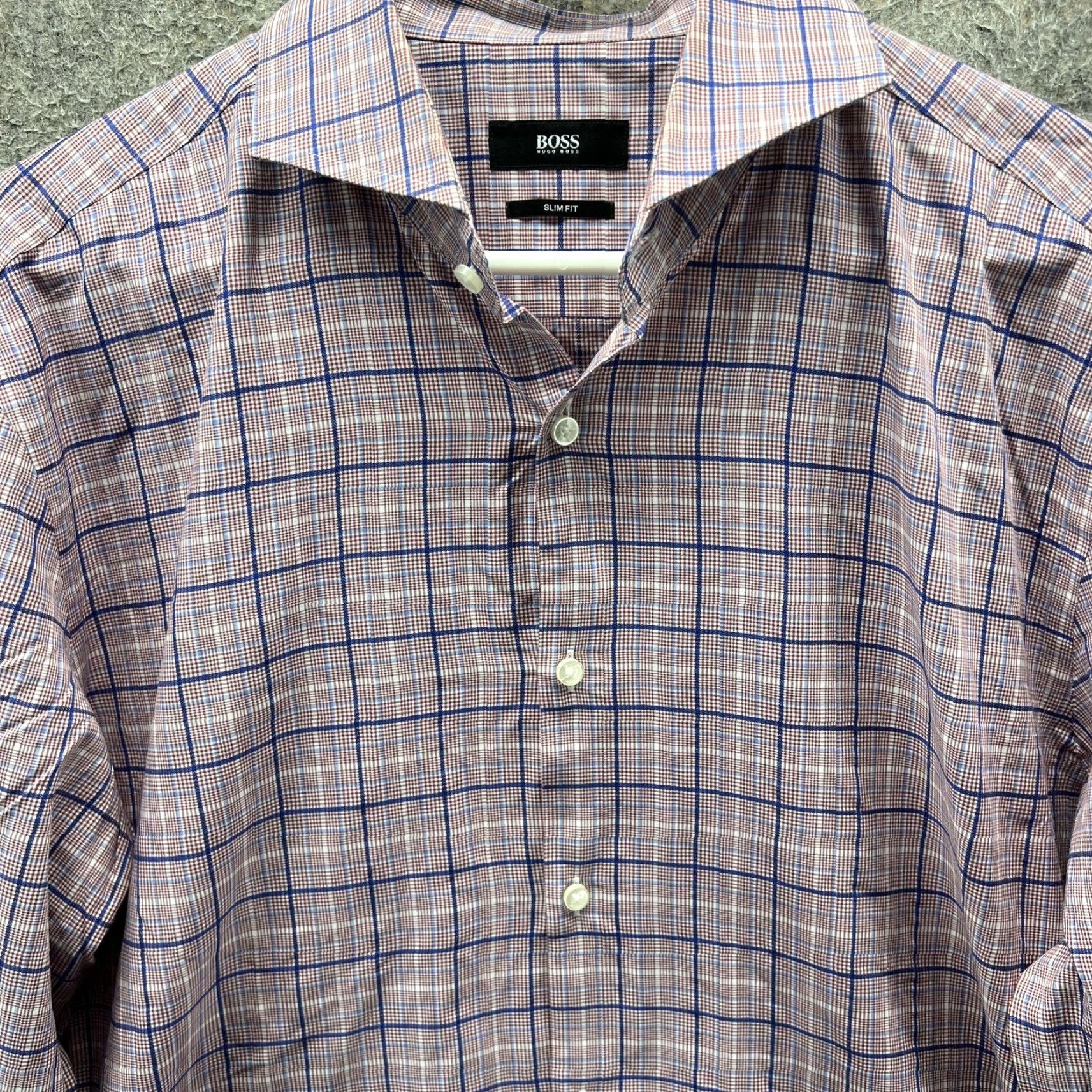 Hugo Boss HUGO BOSS Dress Shirt Mens 16 41 Purple Blue Check Slim Fit Long Sleeve Size 42R - 5 Thumbnail