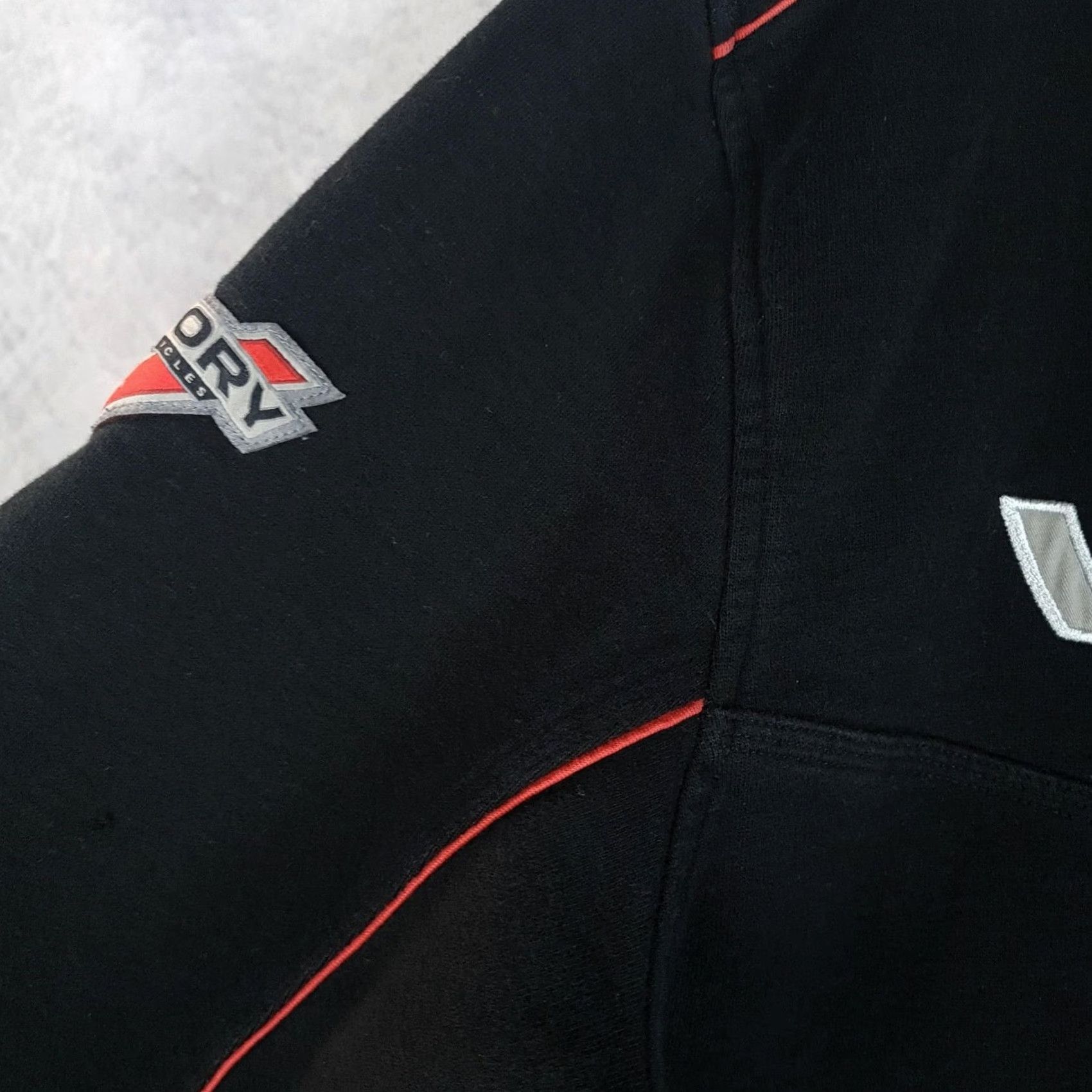 Vintage Victory Motorcycles Jacket Mens XL Black Distressed Embroidered Zip Full Zip Pockets Stand-Up Collar Autumn Casual Riding US Logo Size US XL / EU 56 / 4 - 6 Thumbnail