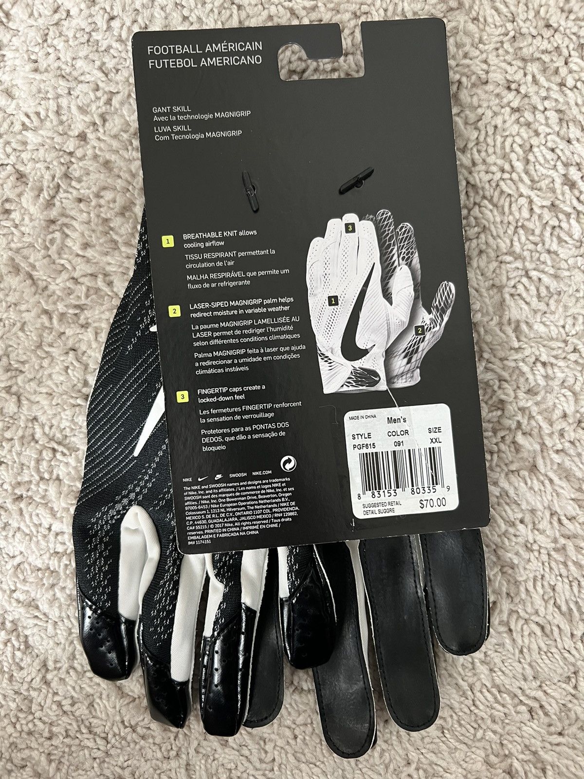 Nike Nike Vapor Knit Skill Gloves Magnigrip Football White Black Size 38 - 2 Thumbnail