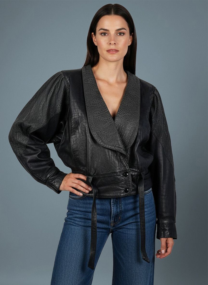Vintage Vintage British Black Leather Batwing Jacket 80s Oversized Size M / US 6-8 / IT 42-44 - 1 Thumbnail