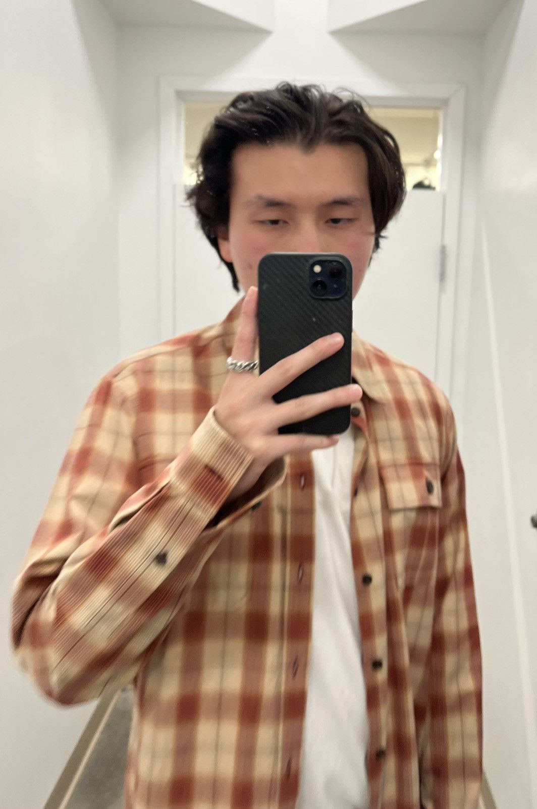 Acne Studios Acne Studios Plaid Button Up Flannel Shirt Orange Beige Size US M / EU 48-50 / 2 - 6 Thumbnail