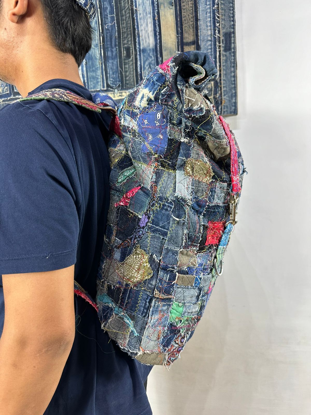 Other Custom Made Denim Paisley Patchwork Roll Top Backpack Size ONE SIZE - 7 Thumbnail