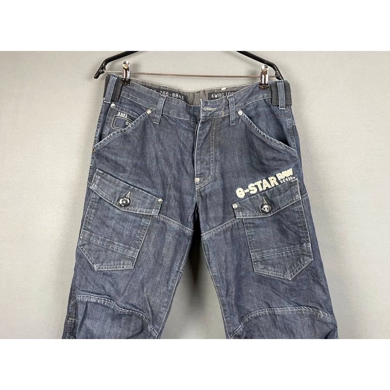 G-Star G-Star Jeans Main Street Mens Cargo Denim Cotton Straight Leg Blue 41in Waist 32in Inseam Belt Loop Regular Fit 33 Medium Wash Vintage No Size US 33 - 4 Thumbnail