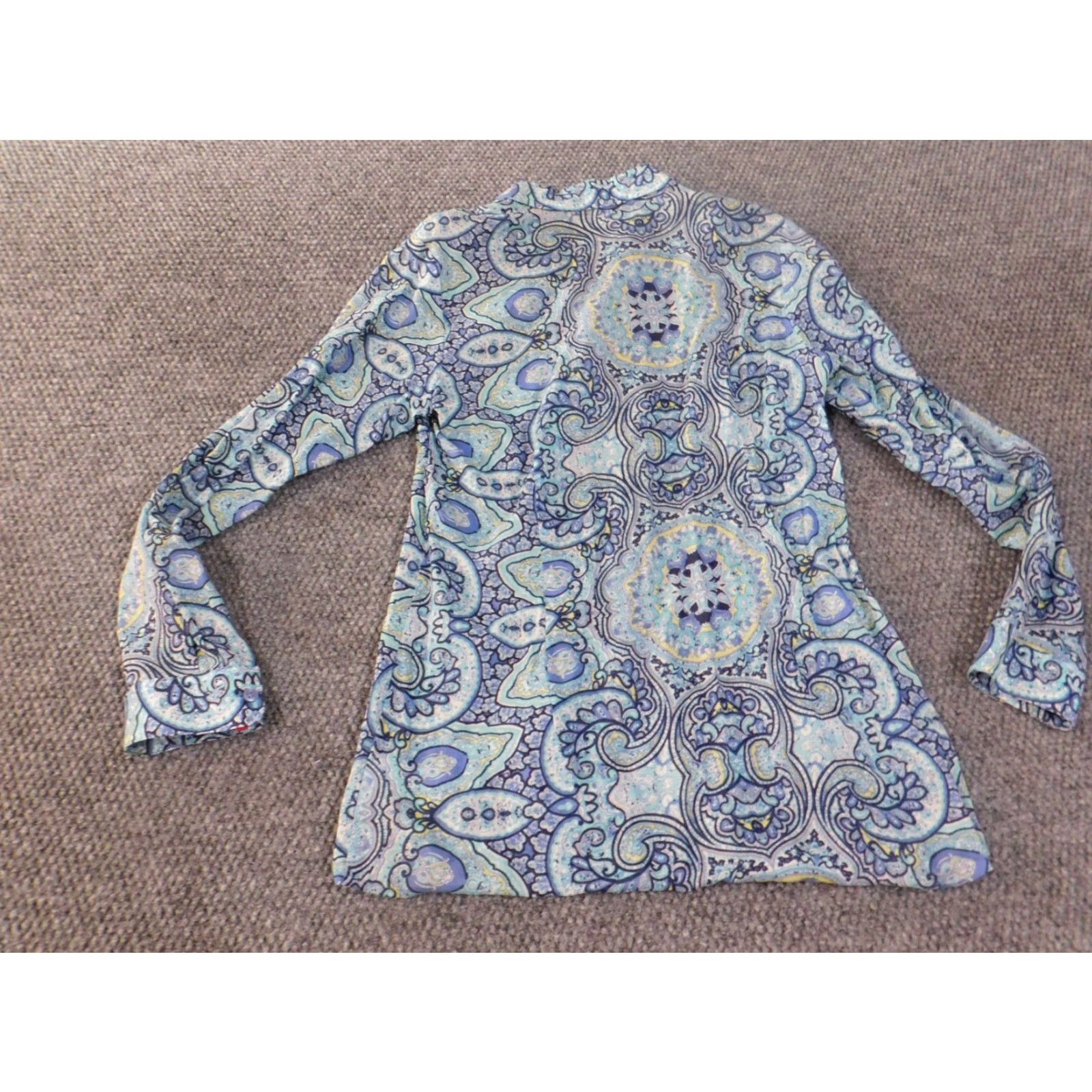 Coldwater Creek Coldwater Creek Womens Button-Up Tunic Top XS Blue Geometric Cotton Woven Classic Breather casual Regular Fits Girls, etc Size XS / US 0-2 / IT 36-38 - 7 Thumbnail