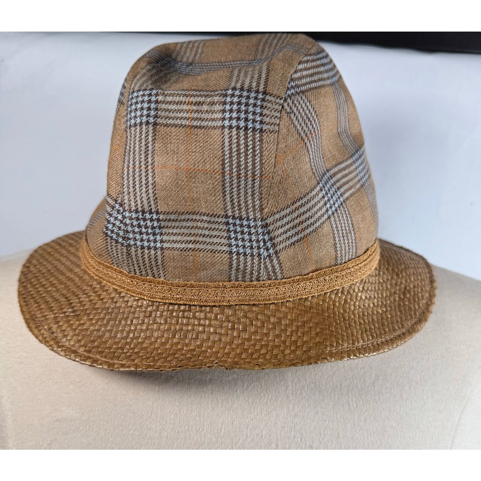 Borsalino Vintage Borsalino Plaid Tweed Fedora Hat w/Straw Brim S/M Size ONE SIZE - 4 Thumbnail