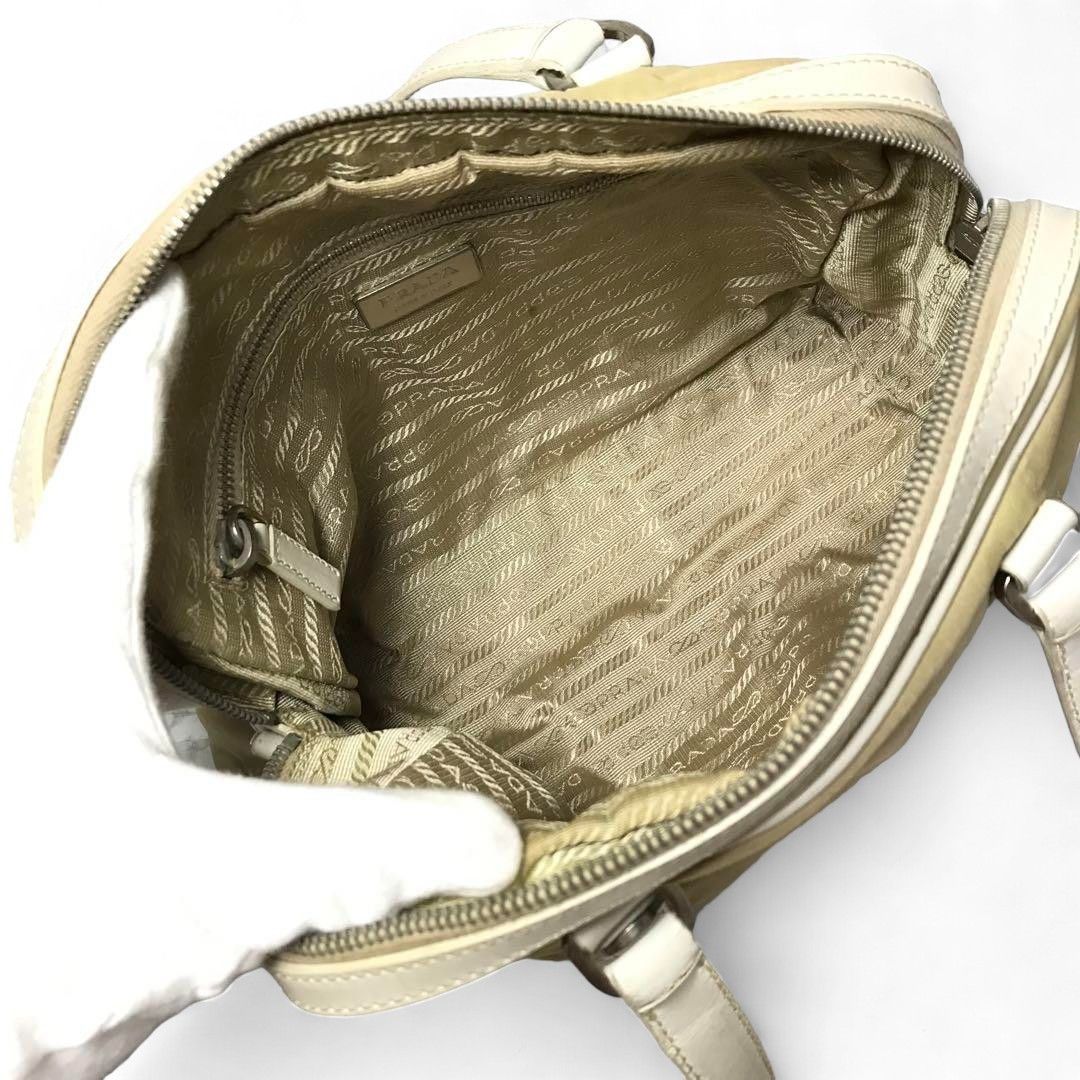 Prada Prada - Handbag White Leather Nylon Beige Shoulder Bag Size ONE SIZE - 6 Thumbnail