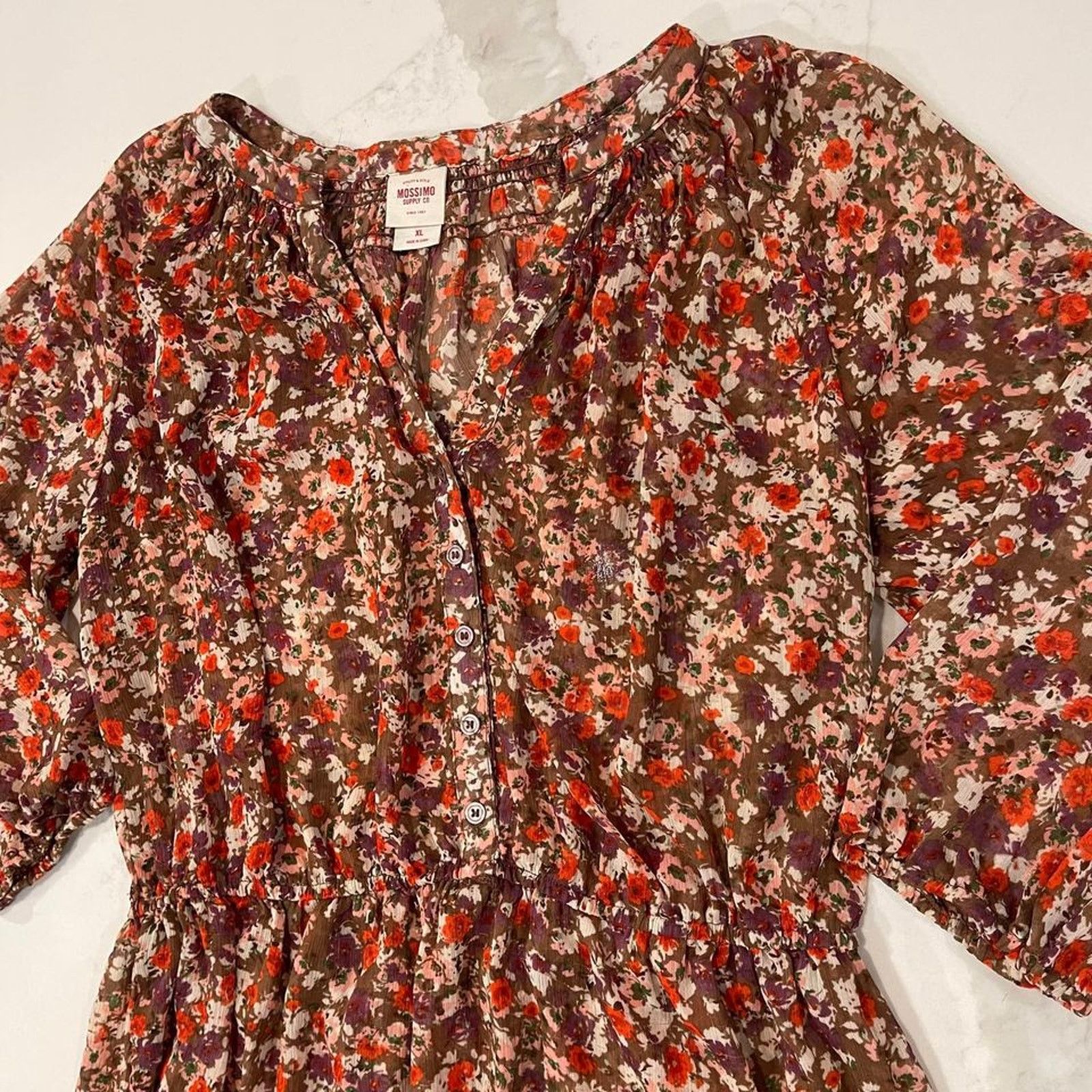 Mossimo Mossimo Sheer Floral Peasant Top Women's XL 3/4Sleeve Size XL / US 12-14 / IT 48-50 - 3 Thumbnail