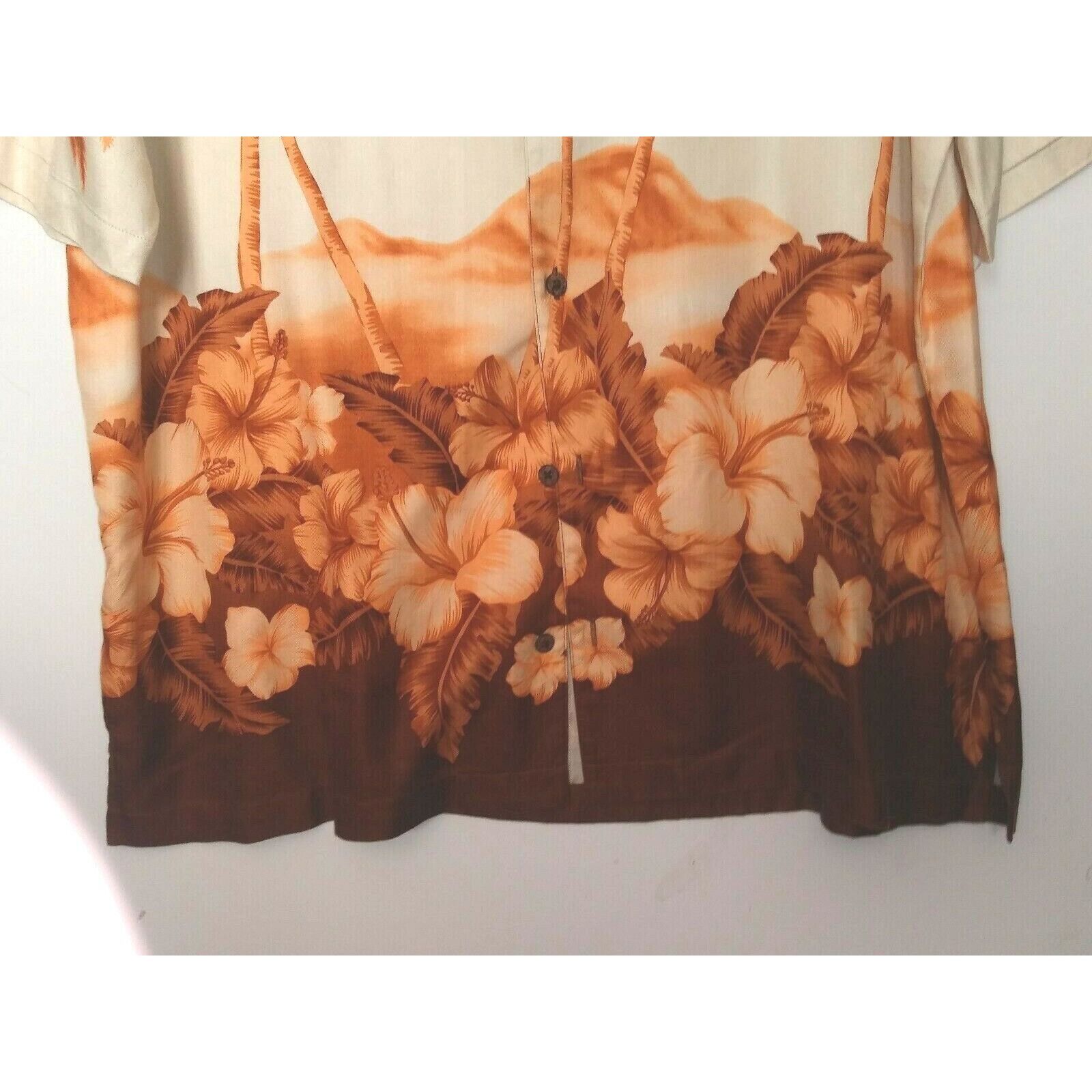 Jos. A. Bank Jos A Bank Mens Silk Hawaiian Shirt XL Button Up Cream Brown Size US XL / EU 56 / 4 - 3 Thumbnail